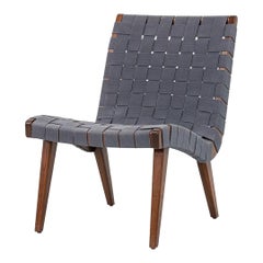 2000s Jens Risom Armless Slipper Lounge Chair in Walnut w/ Blue Gray Webbing