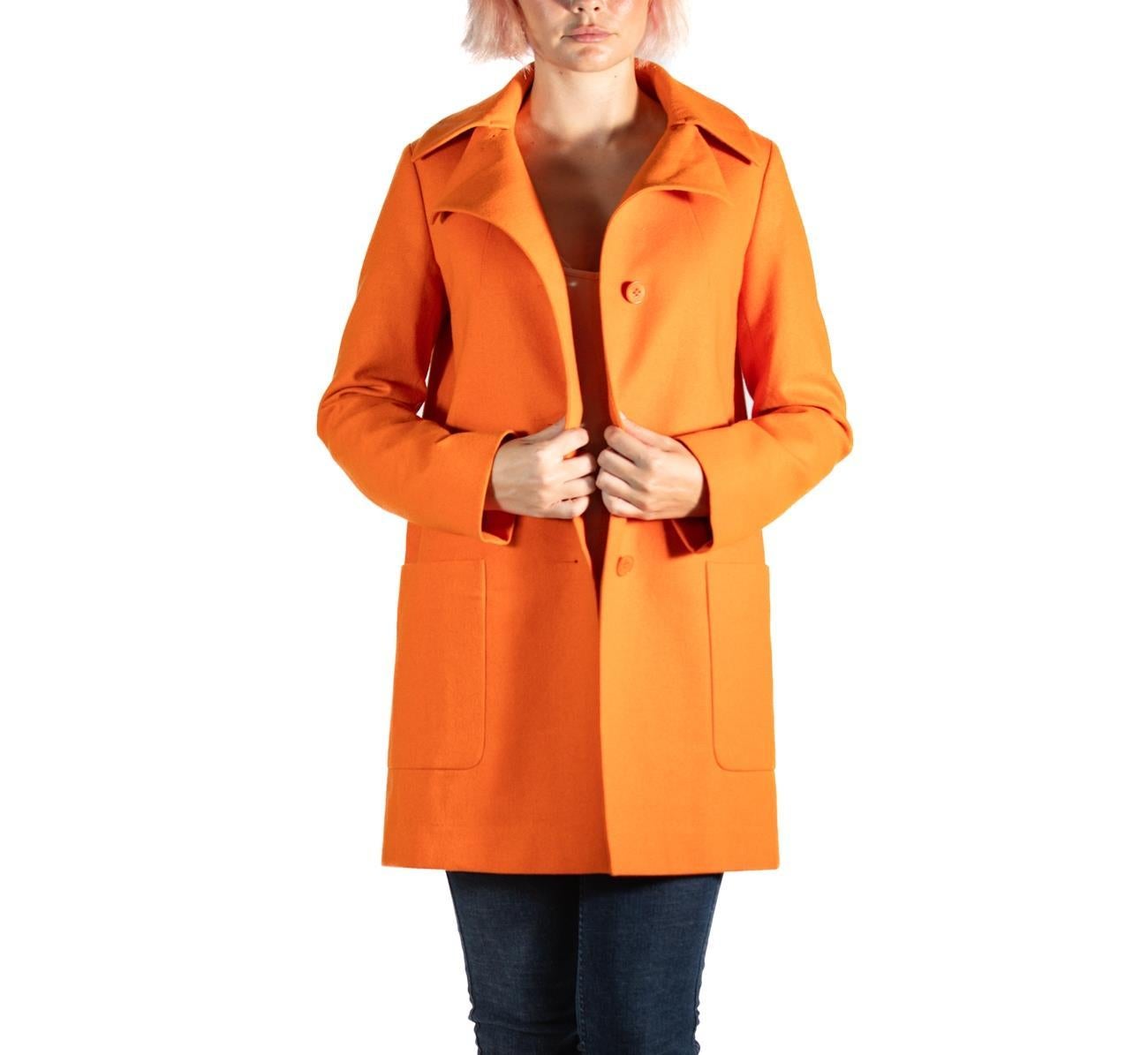 2000er Jil Sander Orangefarbener Erbsenmantel aus Wolle Damen im Angebot