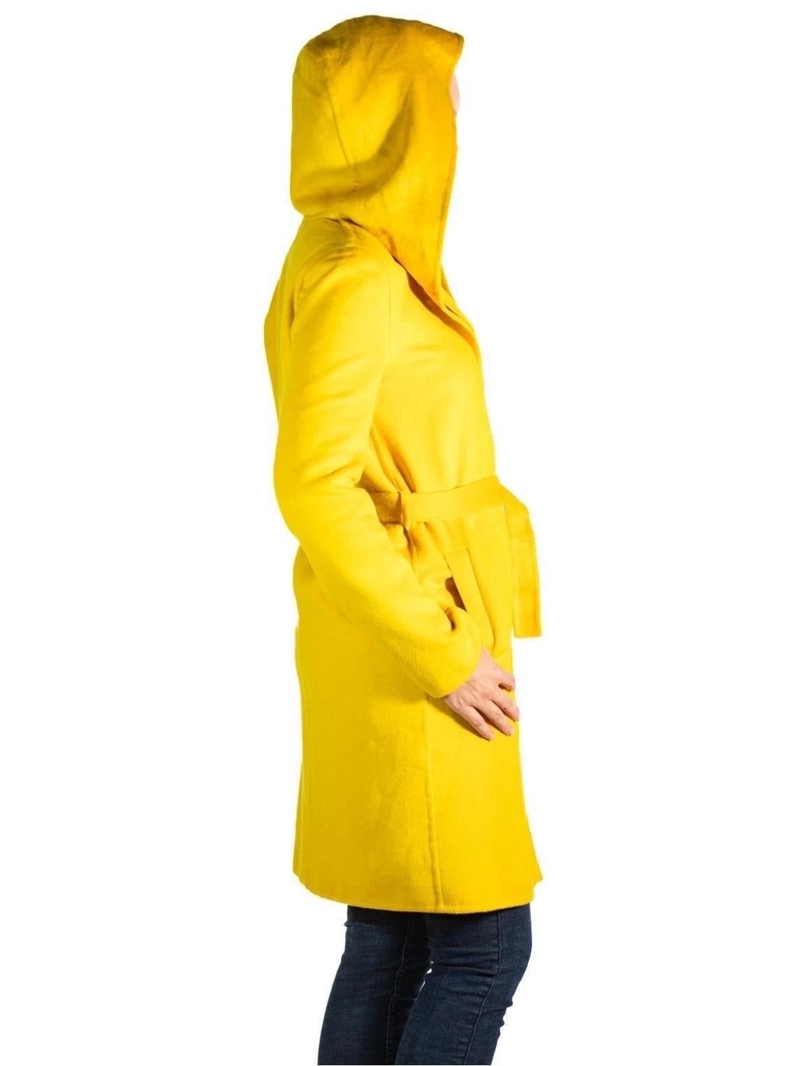 2000S Jil Sander Yellow Angora, Cashmere & Silk Blend Coat With Hood In Excellent Condition For Sale In New York, NY