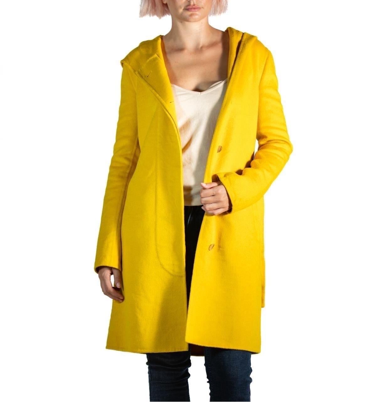Women's 2000S Jil Sander Yellow Angora, Cashmere & Silk Blend Coat With Hood For Sale
