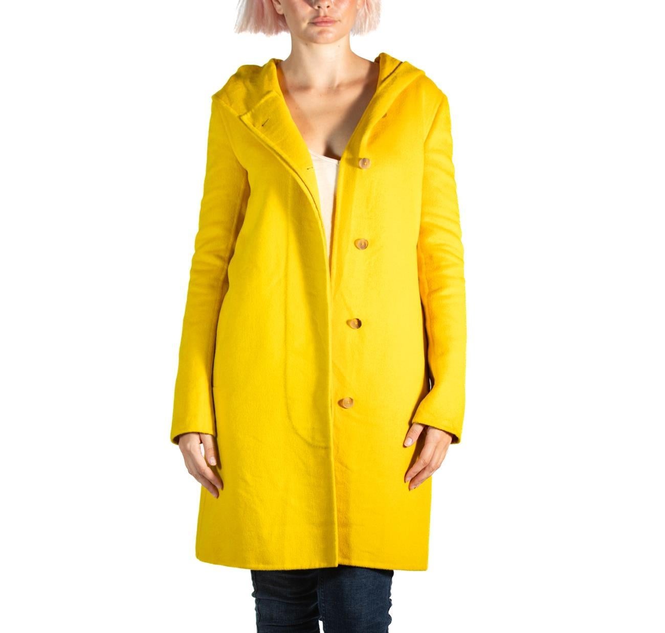 2000S Jil Sander Yellow Angora, Cashmere & Silk Blend Coat With Hood For Sale 1