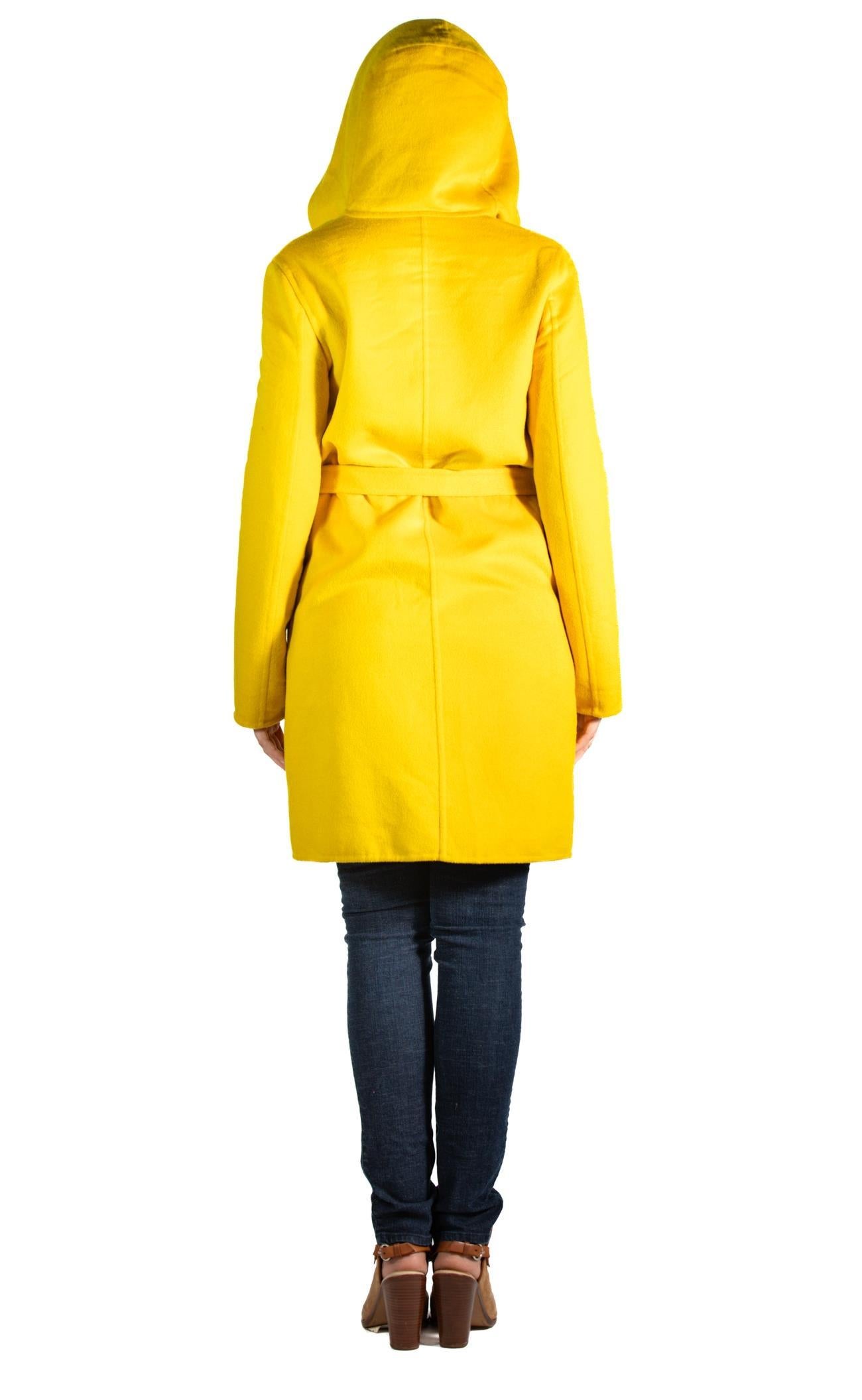 2000S Jil Sander Yellow Angora, Cashmere & Silk Blend Coat With Hood For Sale 2