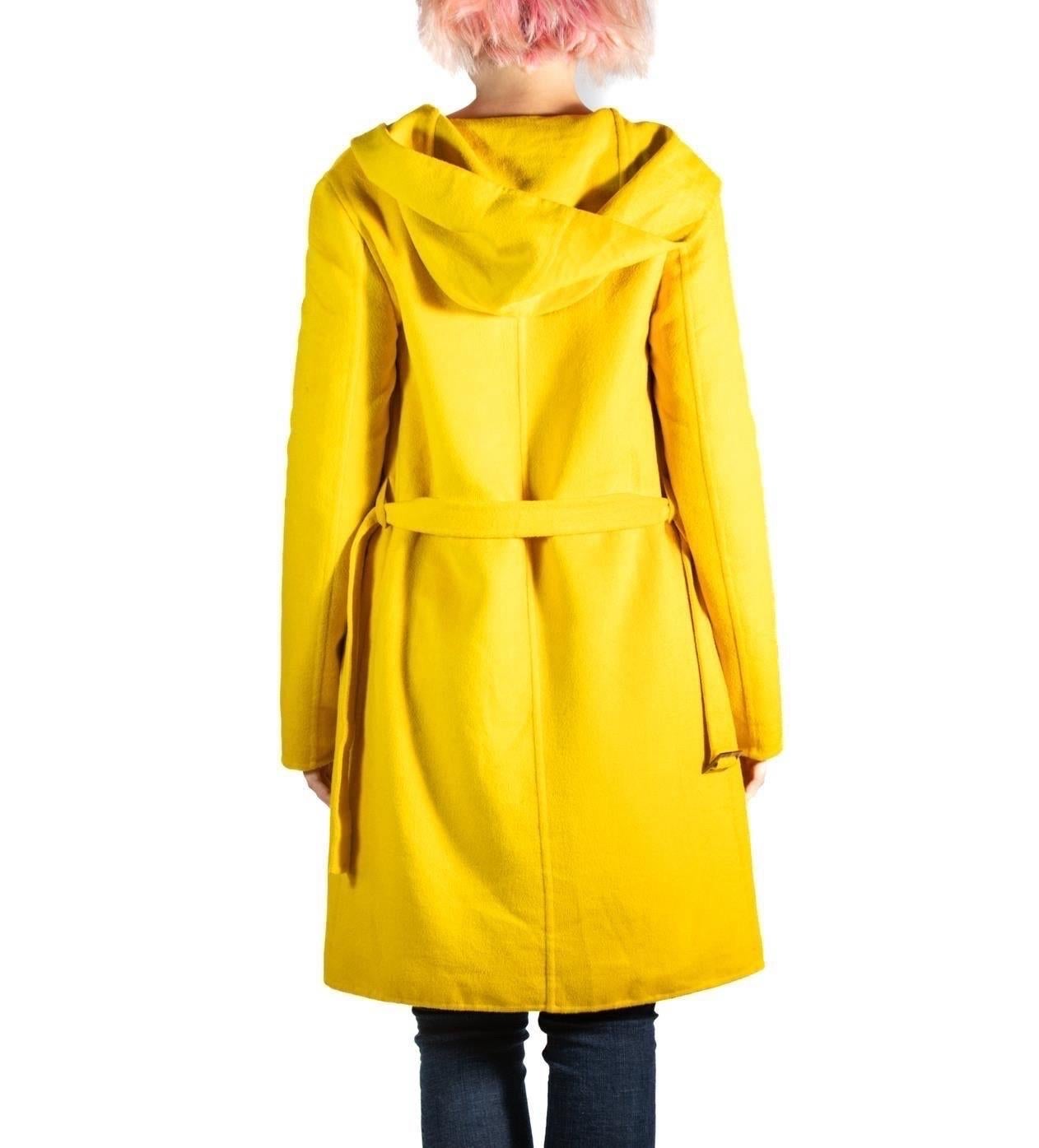 2000S Jil Sander Yellow Angora, Cashmere & Silk Blend Coat With Hood For Sale 3