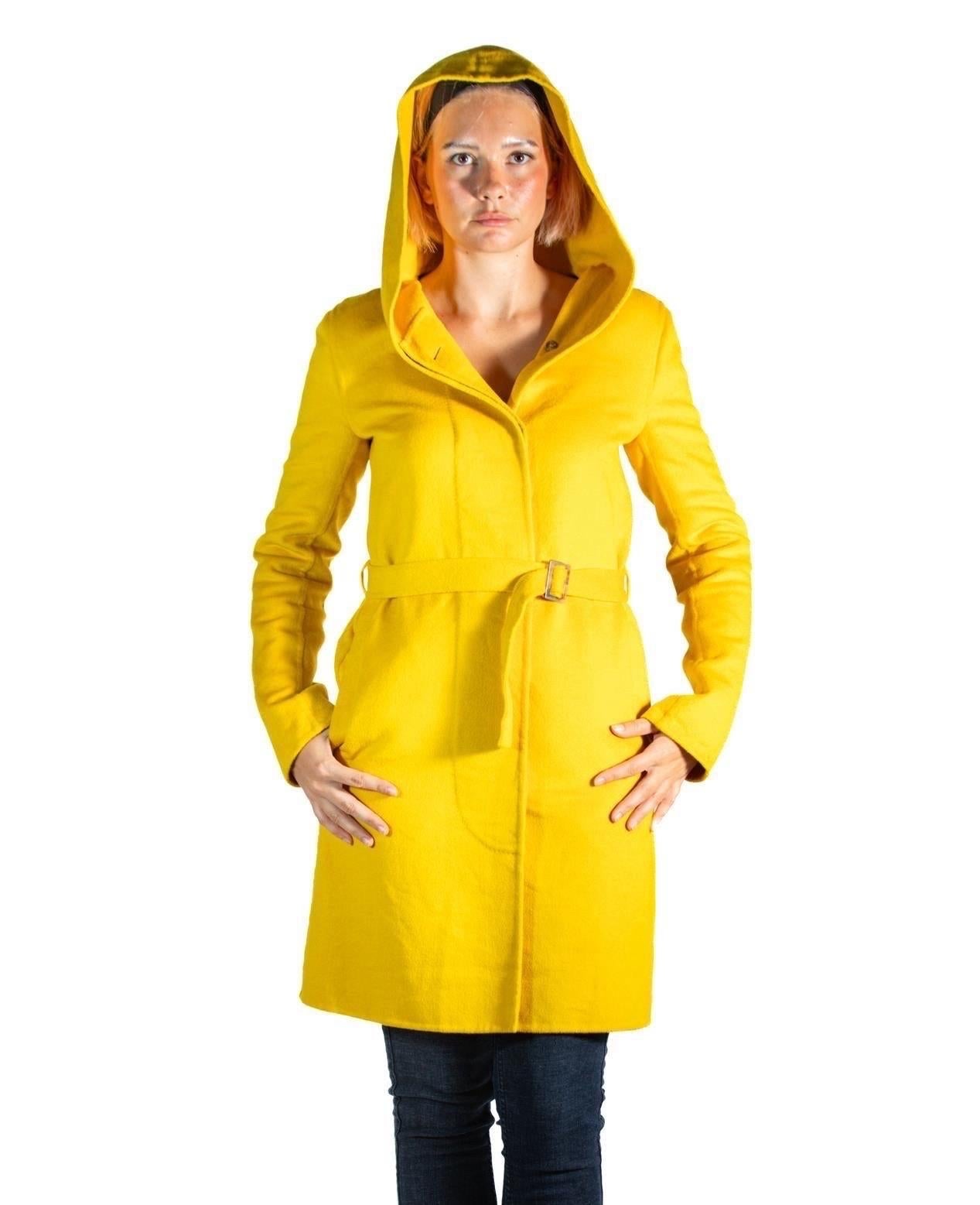 2000S Jil Sander Yellow Angora, Cashmere & Silk Blend Coat With Hood For Sale 4