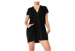 2000S JILL SANDER Black Wool Short Sleeve Dress With Midnight Blue Stitching