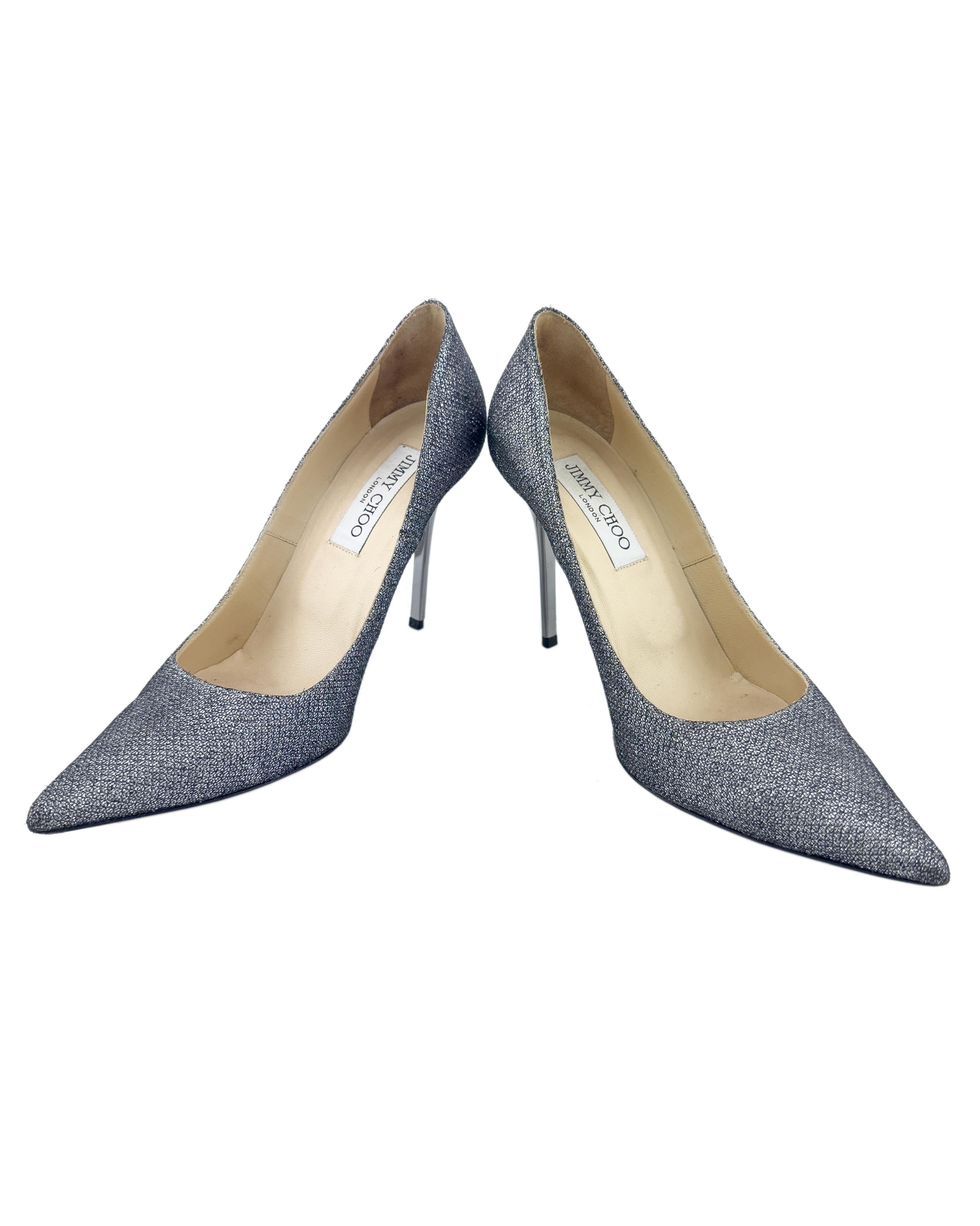 Jimmy Choo 2000 Argento Grigio Lurex  Pompa Agnes In condizioni buone in vendita a Toronto, Ontario