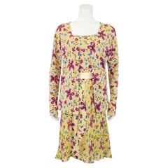 Ensemble de 3 pièces John Galliano des années 2000 : pull en cachemire à motifs floraux et jupe en soie assortie