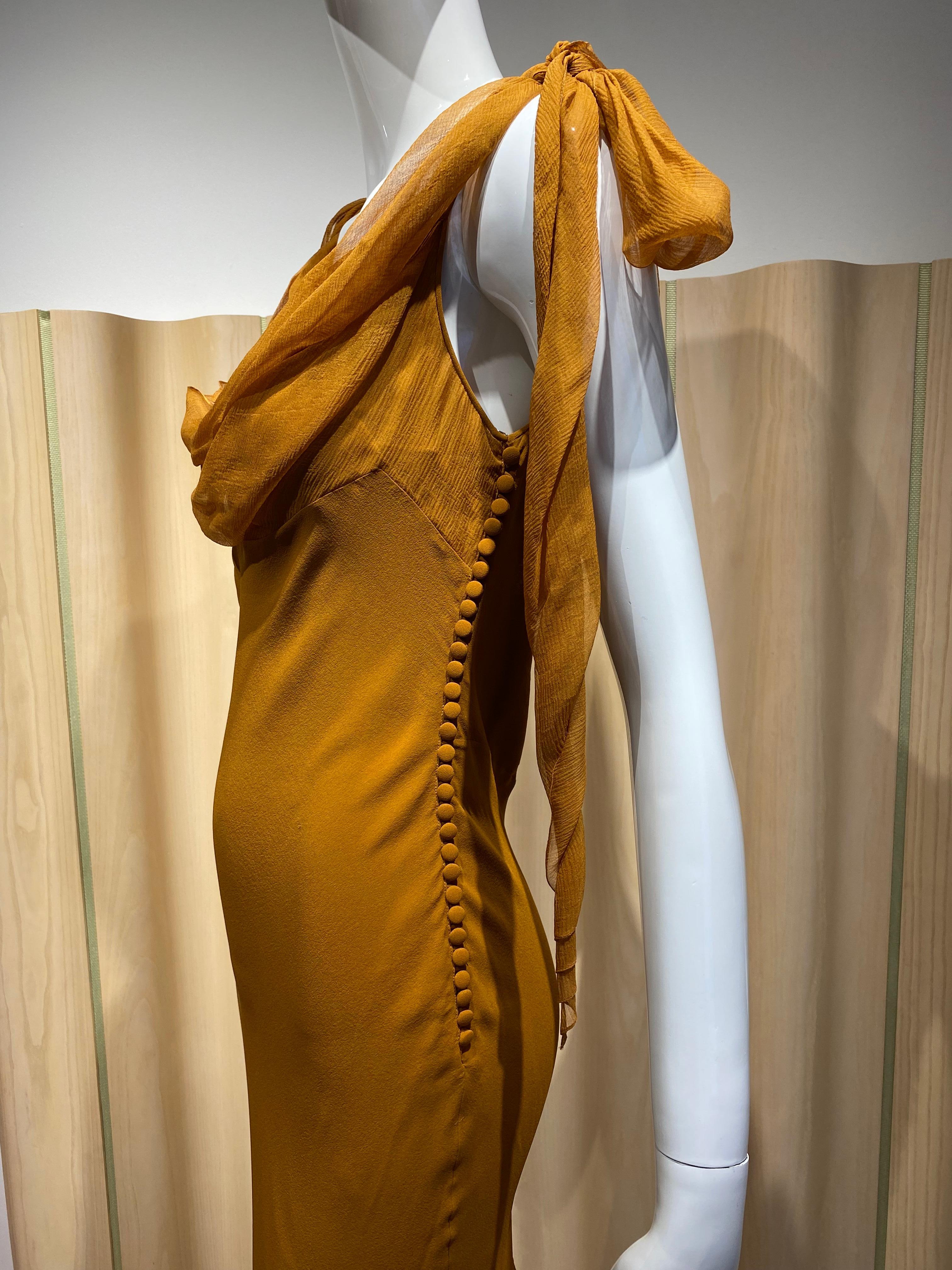 2000s John Galliano Amber Silk Chiffon Bias Cut Dress In Excellent Condition In Beverly Hills, CA