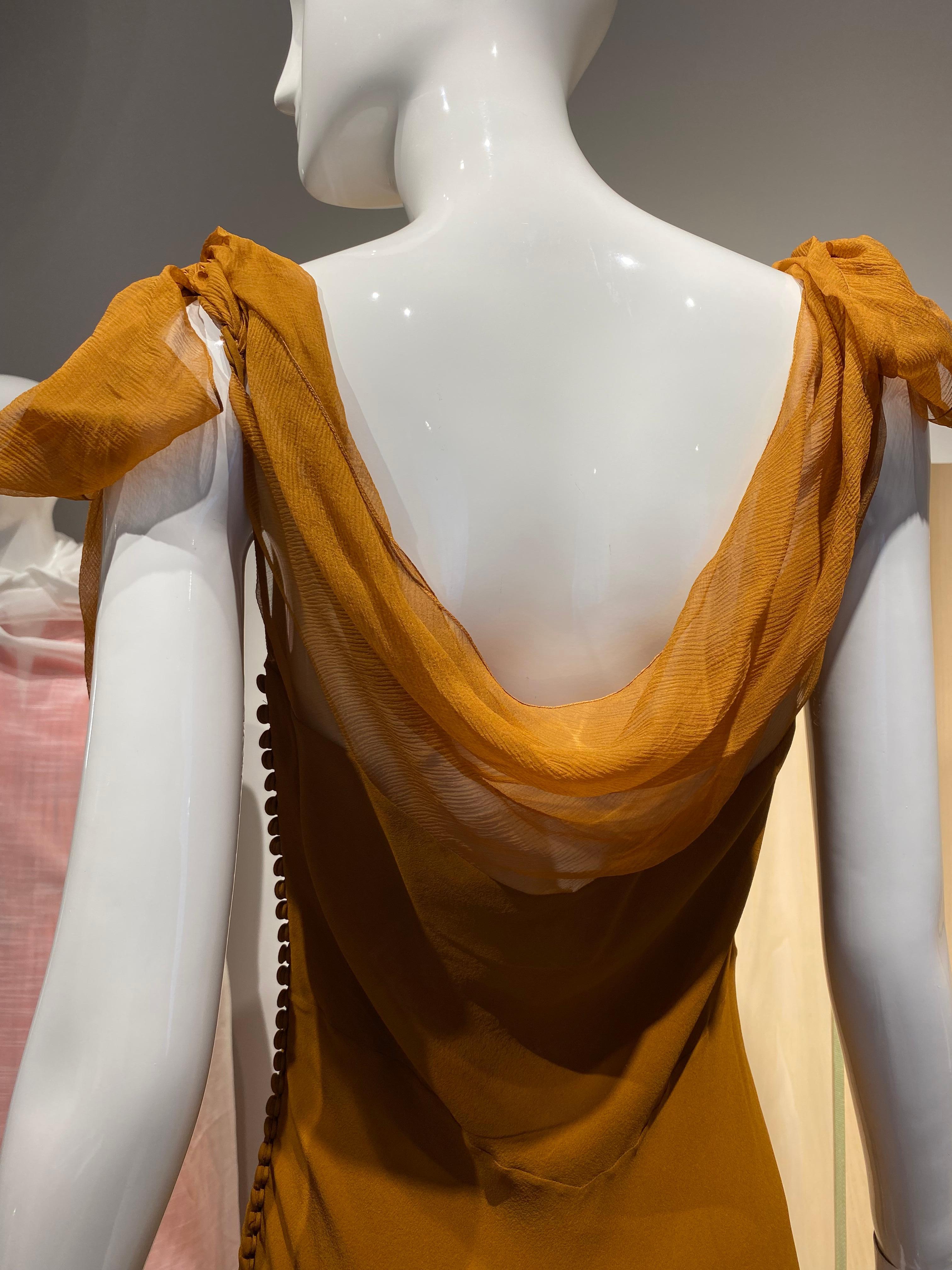 Women's 2000s John Galliano Amber Silk Chiffon Bias Cut Dress