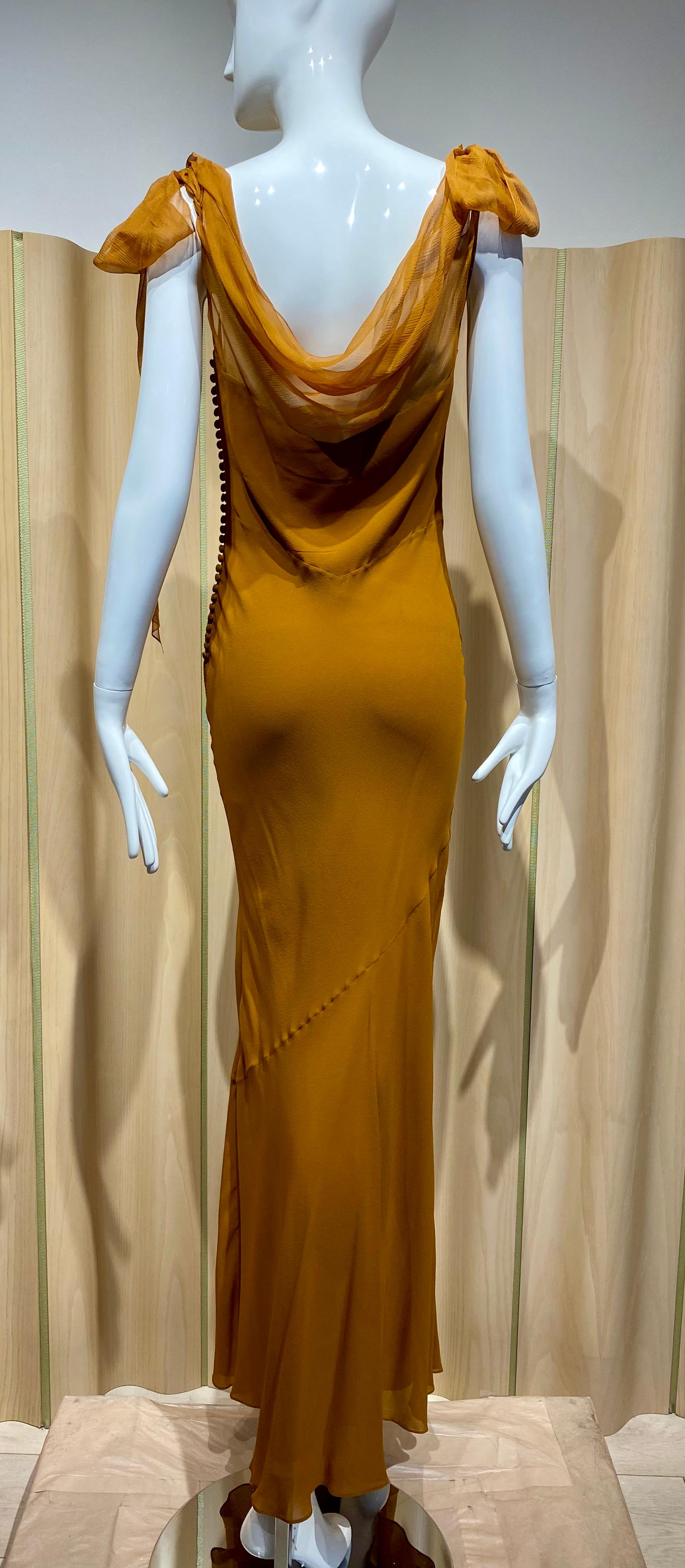 2000s John Galliano Amber Silk Chiffon Bias Cut Dress 2
