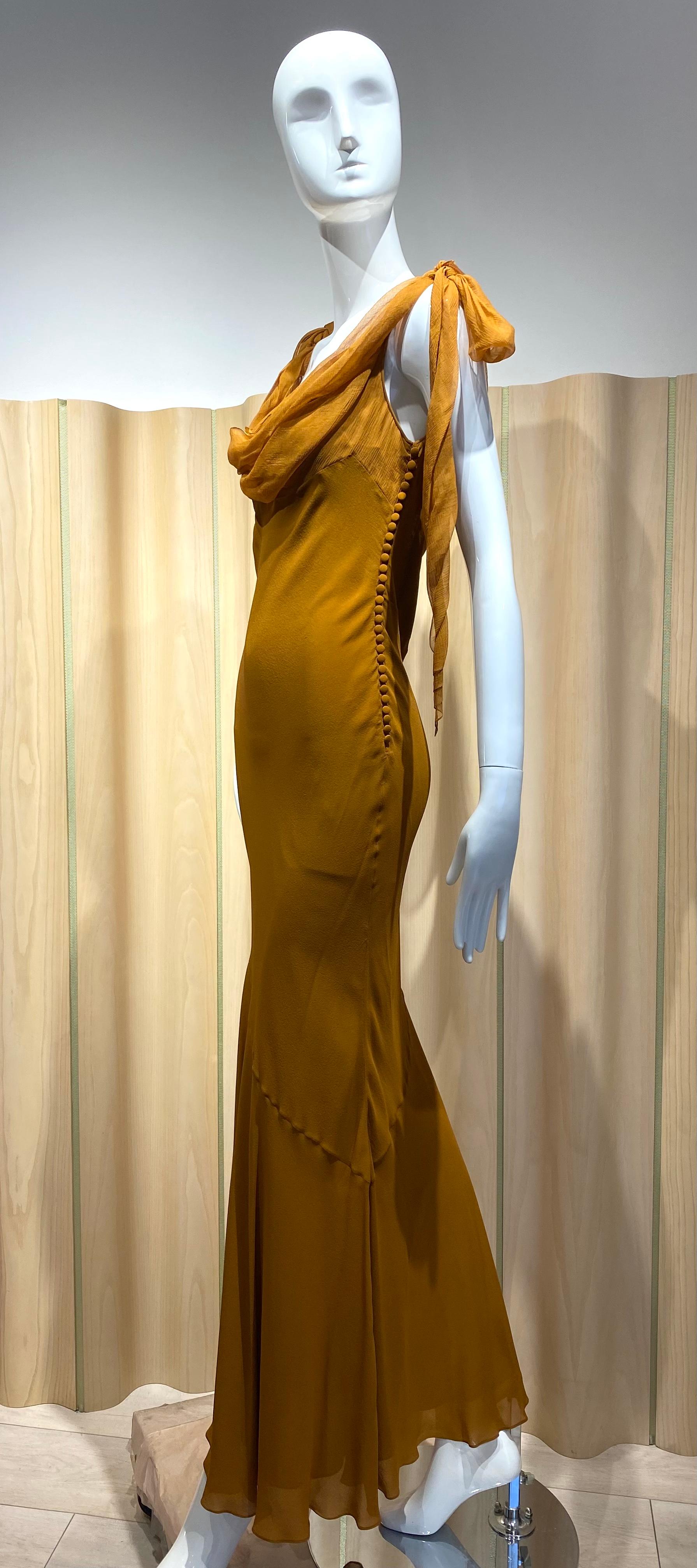 2000s John Galliano Amber Silk Chiffon Bias Cut Dress 3