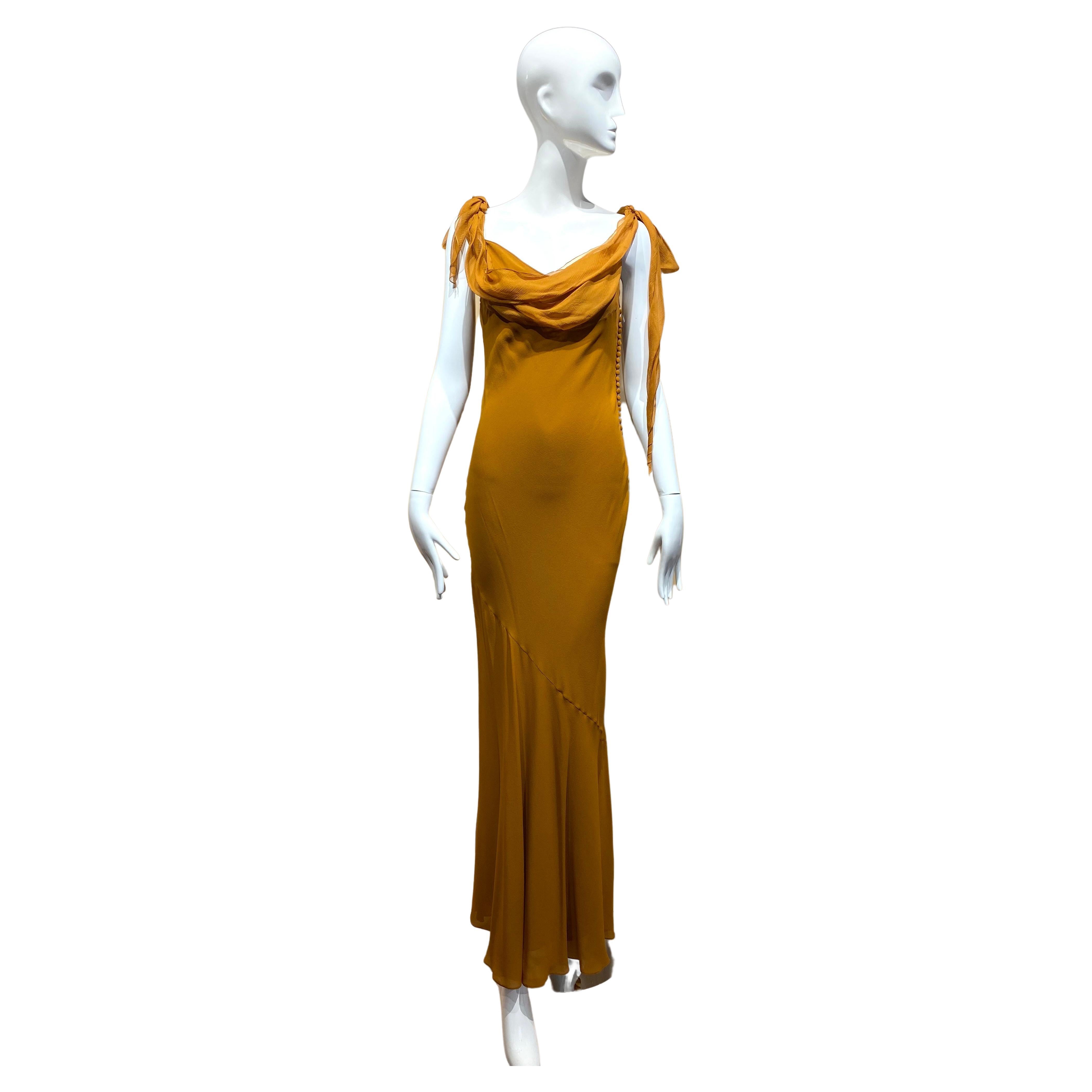 2000s John Galliano Amber Silk Chiffon Bias Cut Dress
