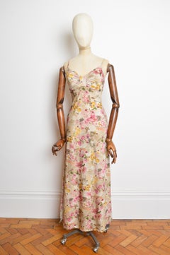 2000s John Galliano Antique Newspaper print floral Gazette Maxi Slip Dress