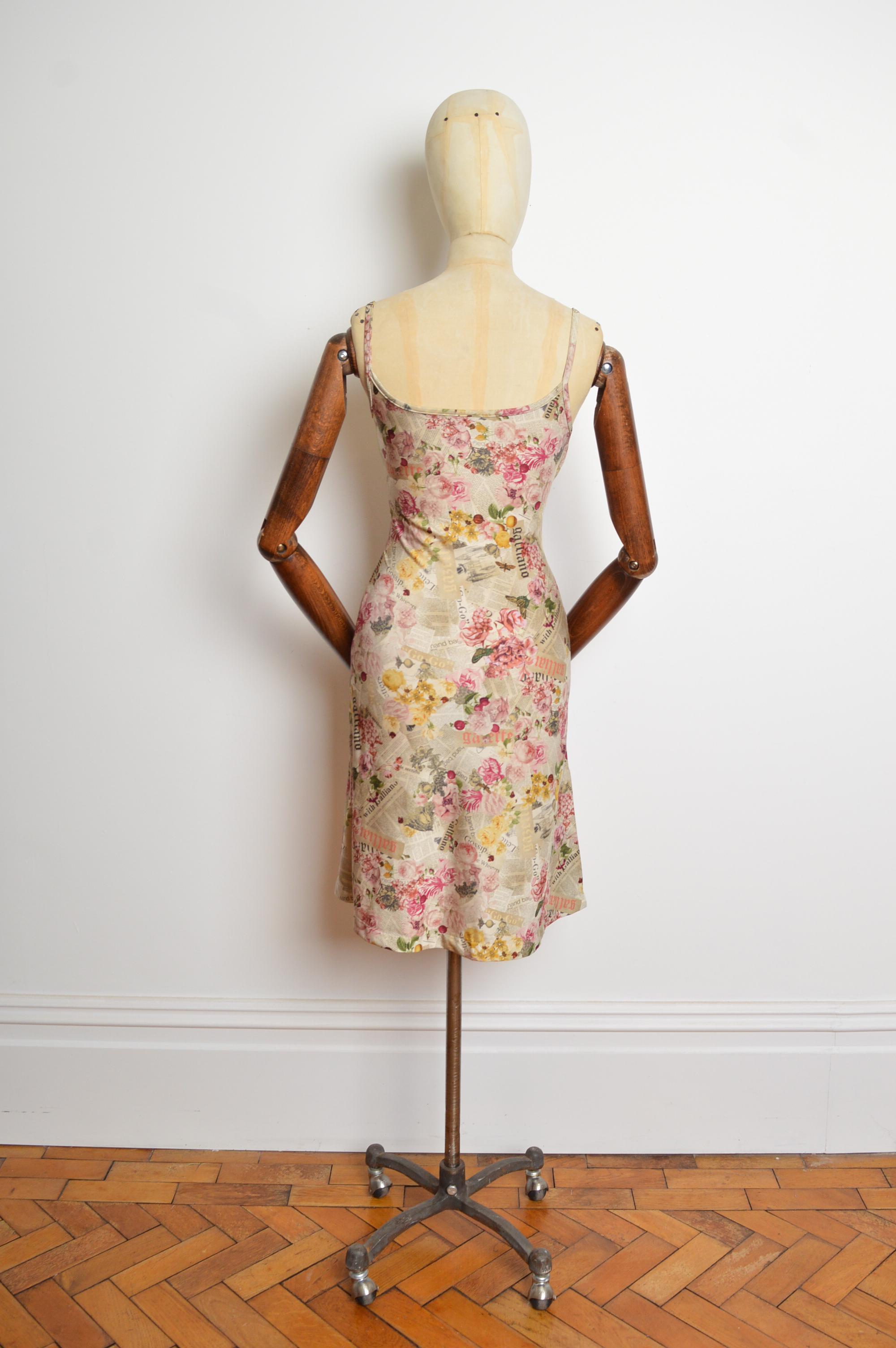 2000's John Galliano Antique Newspaper print floral Gazette patterned Slip Dress For Sale 5