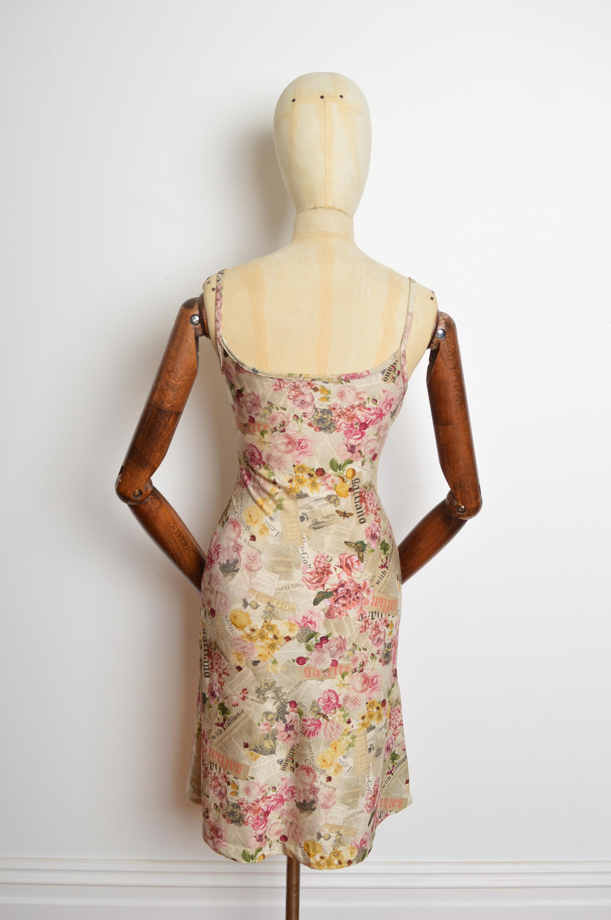 2000's John Galliano Antique Newspaper print floral Gazette patterned Slip Dress For Sale 6