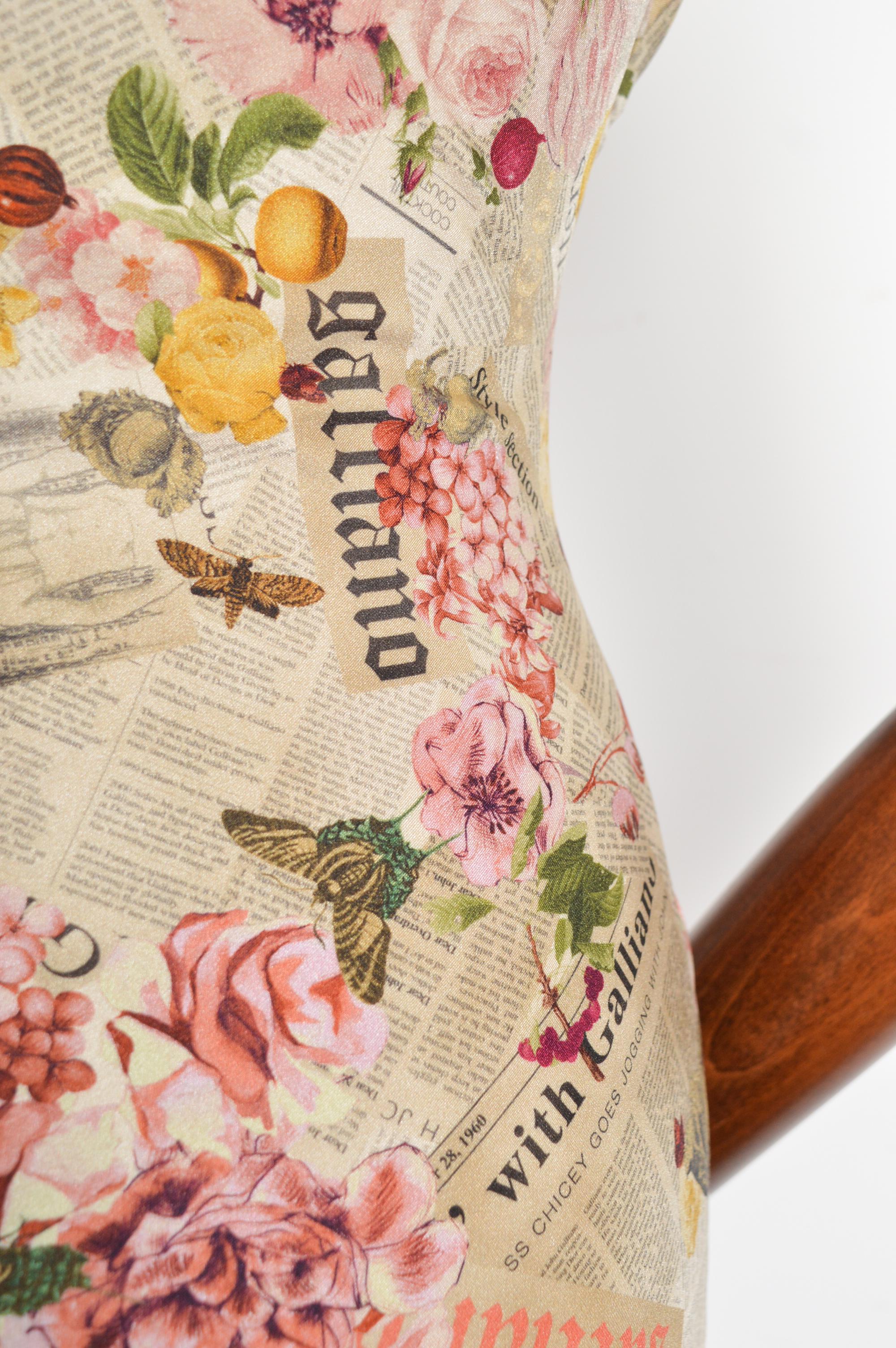 2000's John Galliano Antique Newspaper print floral Gazette patterned Slip Dress For Sale 7