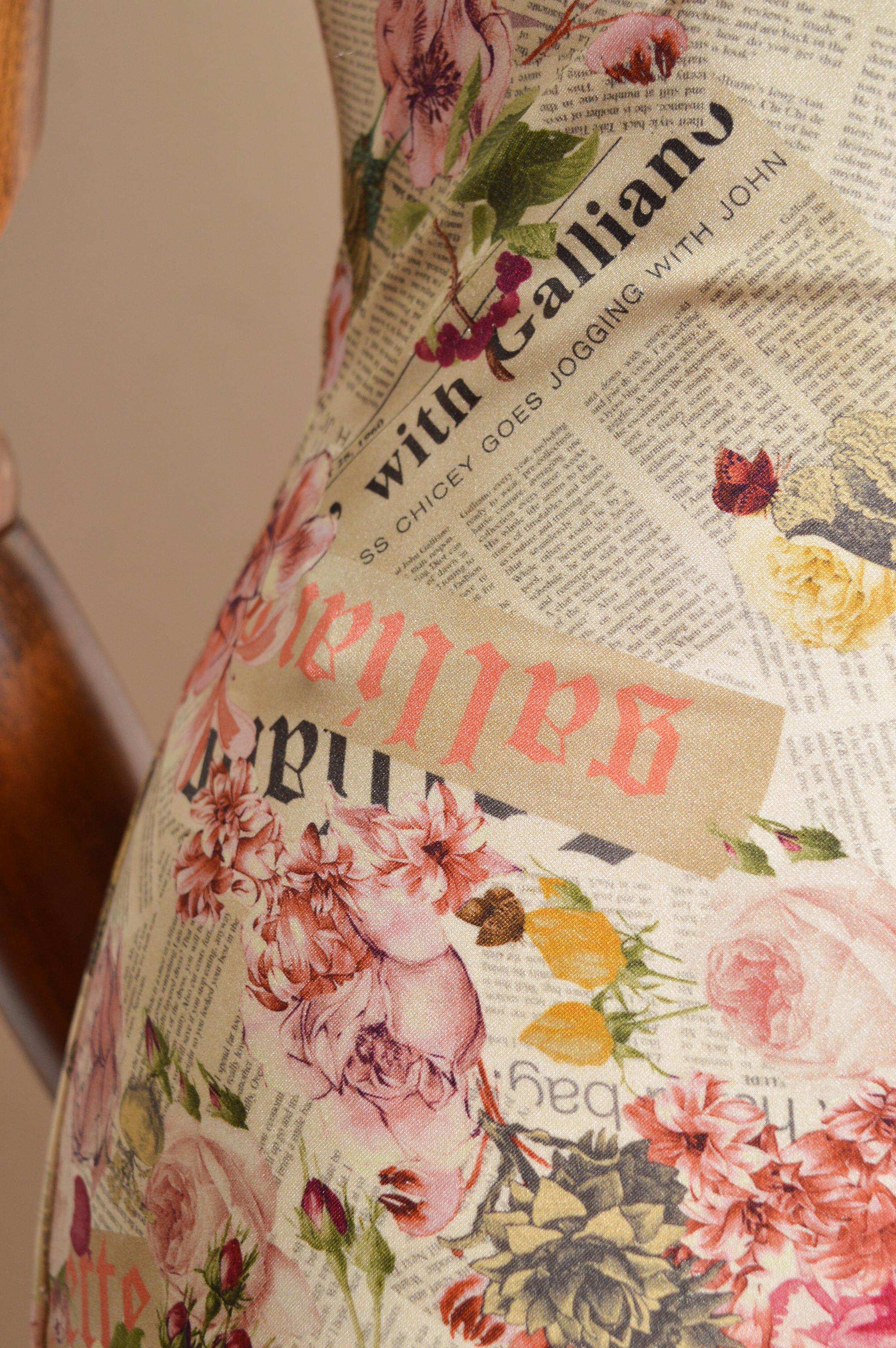 Women's 2000's John Galliano Antique Newspaper print floral Gazette patterned Slip Dress For Sale
