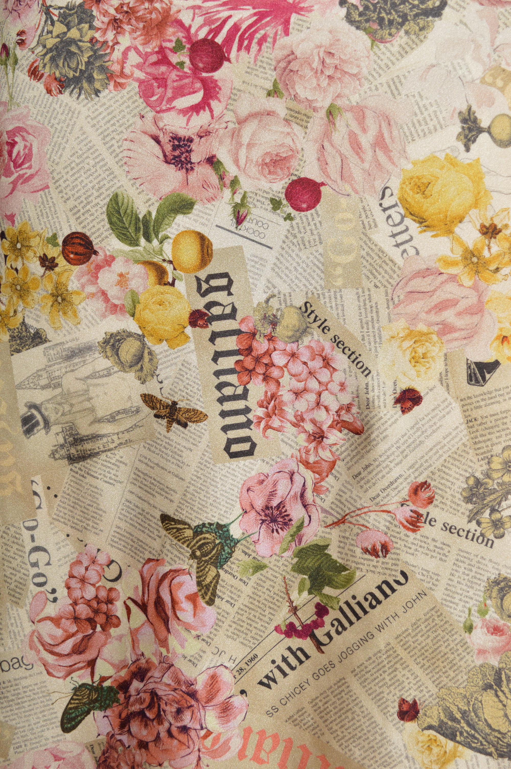 2000's John Galliano Antique Newspaper print floral Gazette patterned Slip Dress For Sale 1