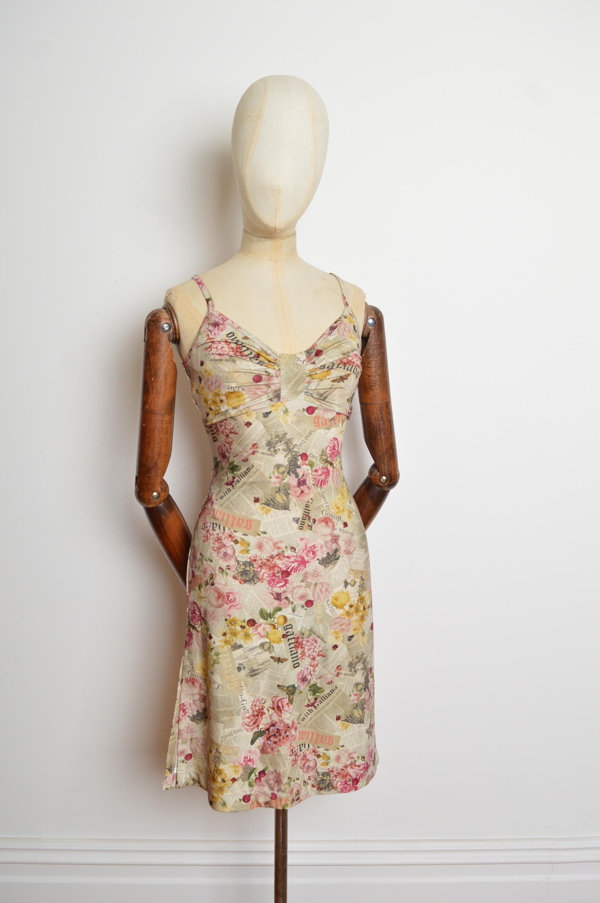 2000's John Galliano Antique Newspaper print floral Gazette patterned Slip Dress For Sale 3