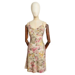 2000's John Galliano Antique Newspaper print floral Gazette patterned Slip Dress