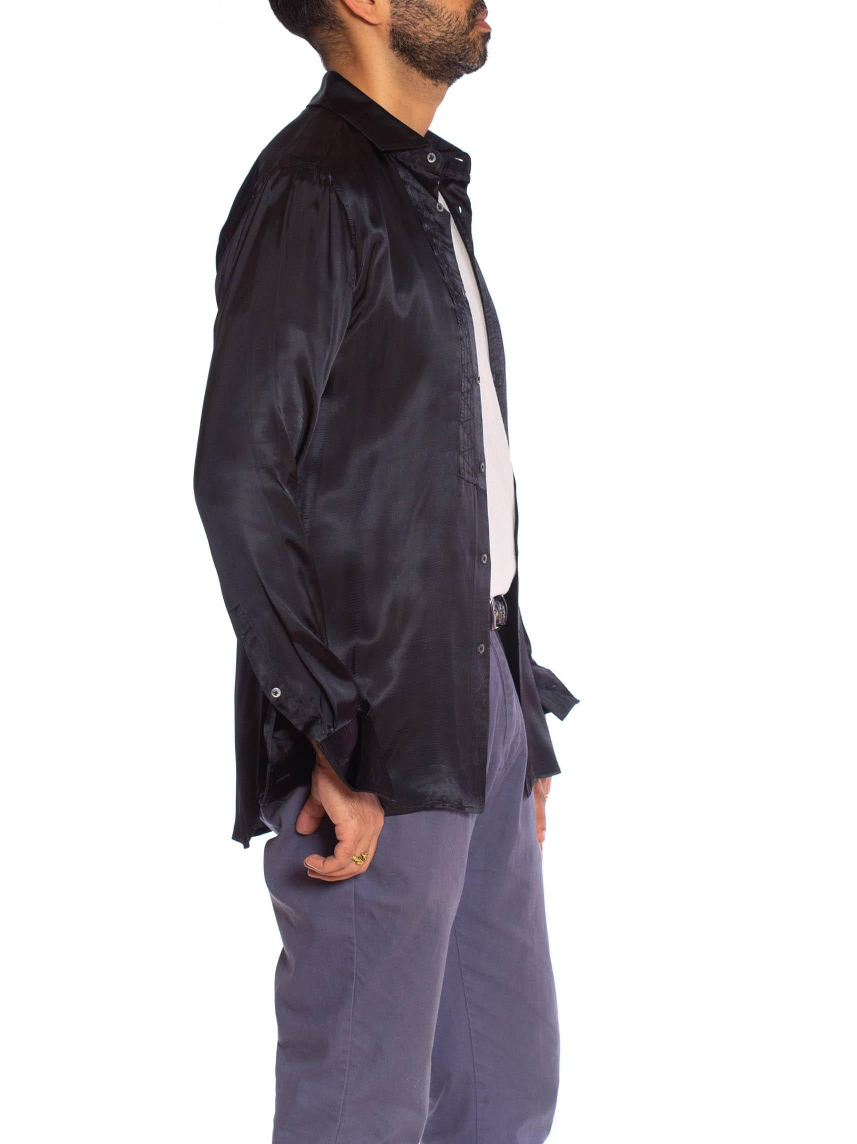 2000S JOHN GALLIANO Black Rayon Satin Formal Tuxedo Shirt With French Cuffs 5