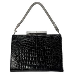 2000s John Galliano Black Serpent Chain Embossed Mini Frame Evening Bag