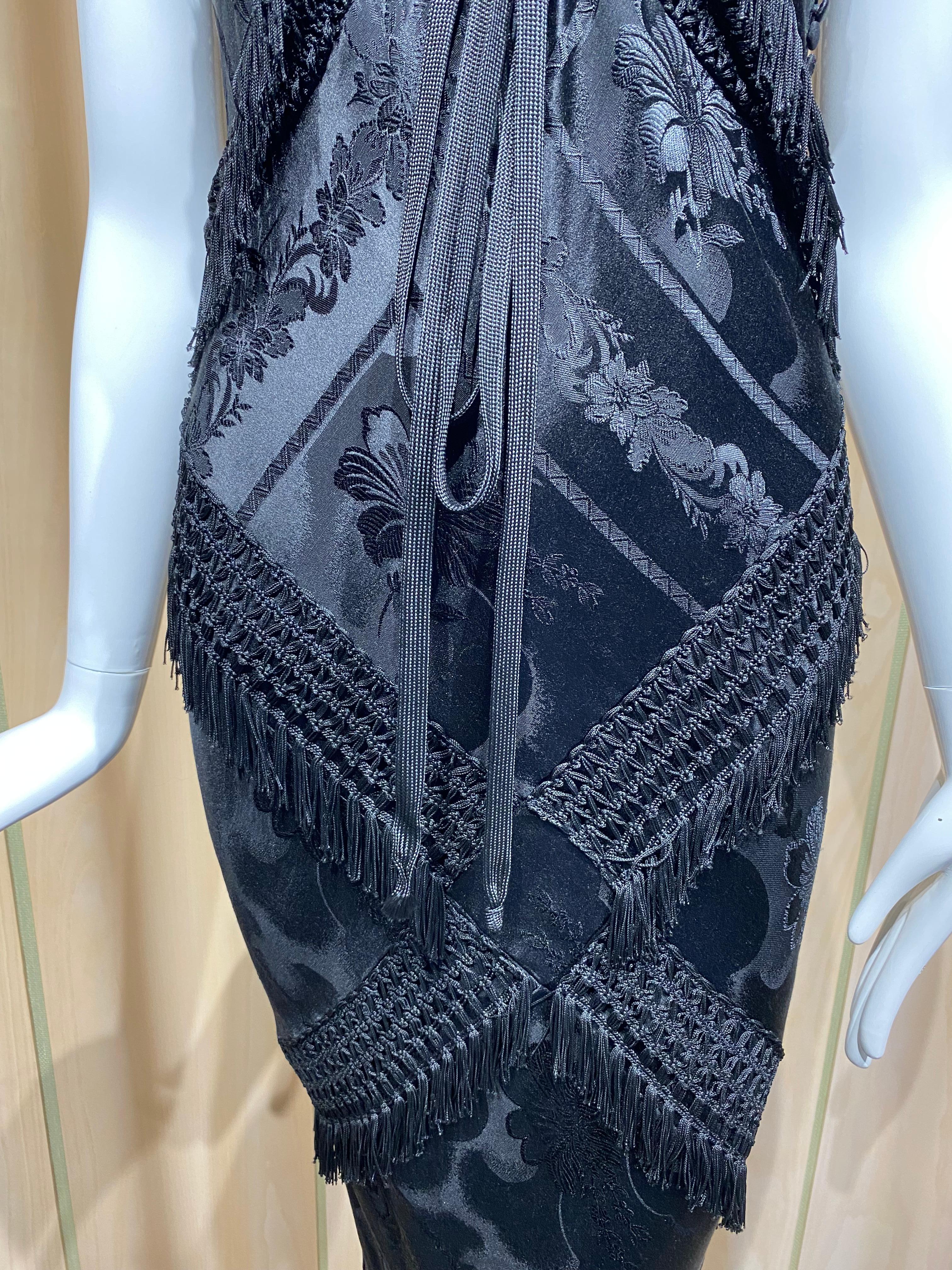 Women's 2000s John Galliano Black Silk Jacquard  Bias Cut Gown