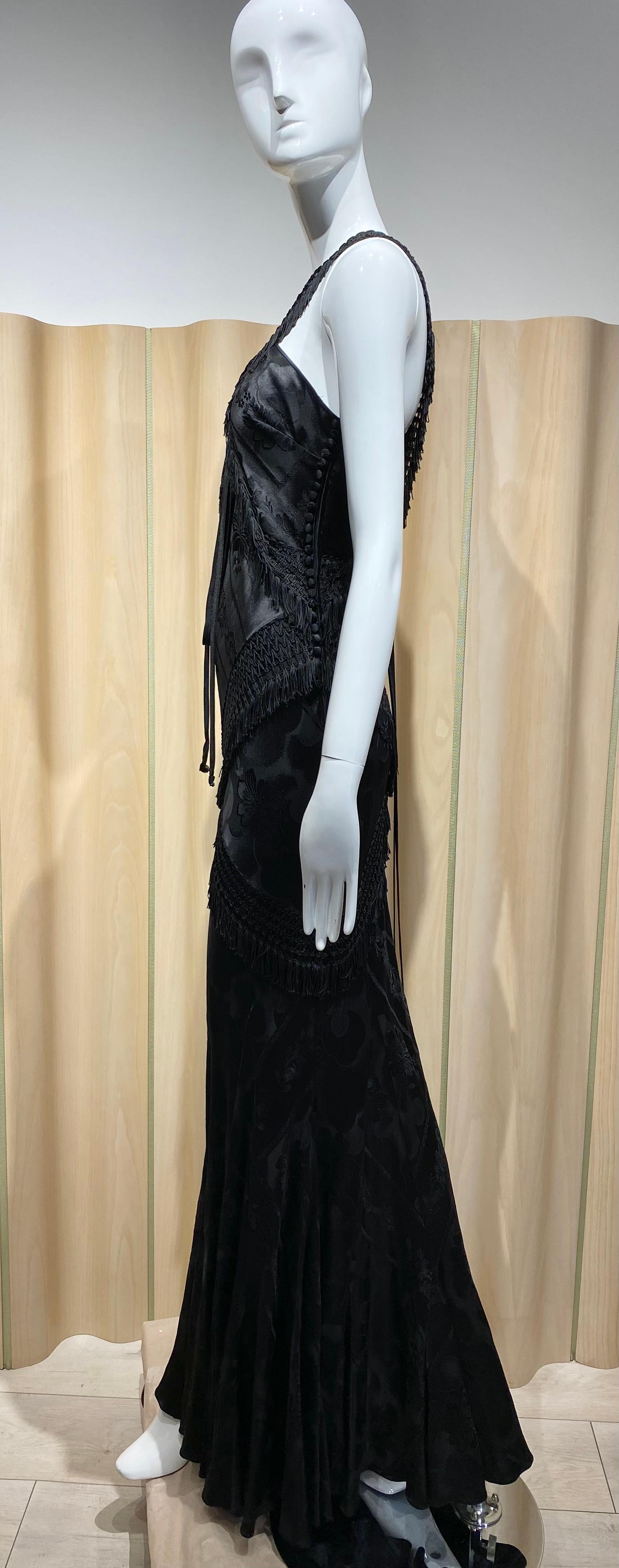 2000s John Galliano Black Silk Jacquard  Bias Cut Gown 2