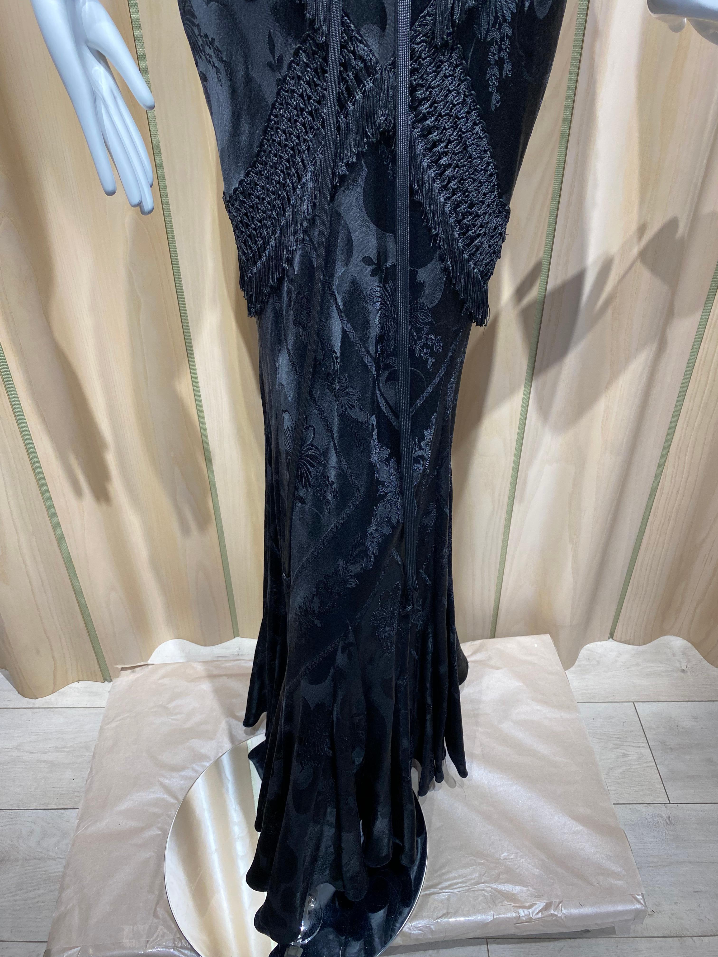 2000s John Galliano Black Silk Jacquard  Bias Cut Gown 3