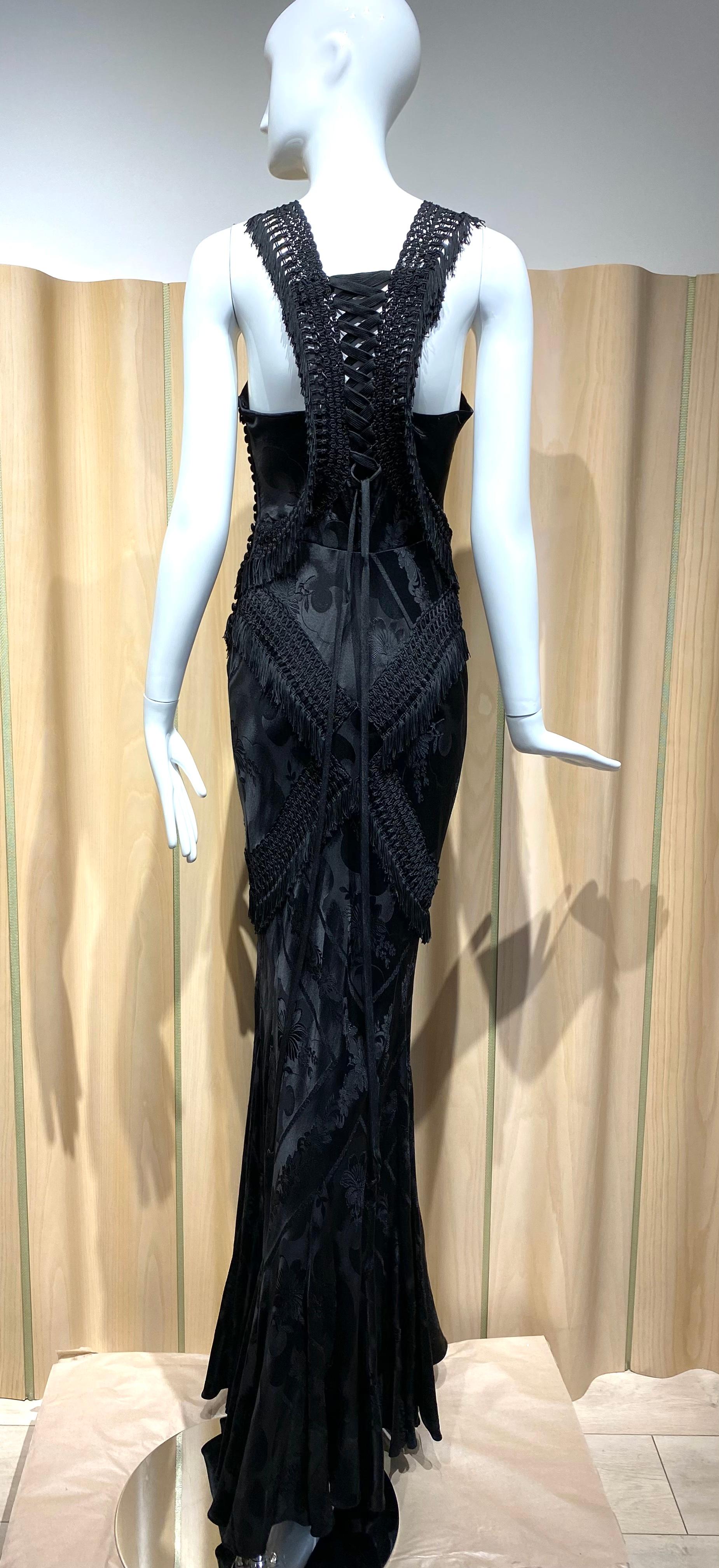 2000s John Galliano Black Silk Jacquard  Bias Cut Gown 4