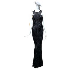 2000s John Galliano Black Silk Jacquard  Bias Cut Gown