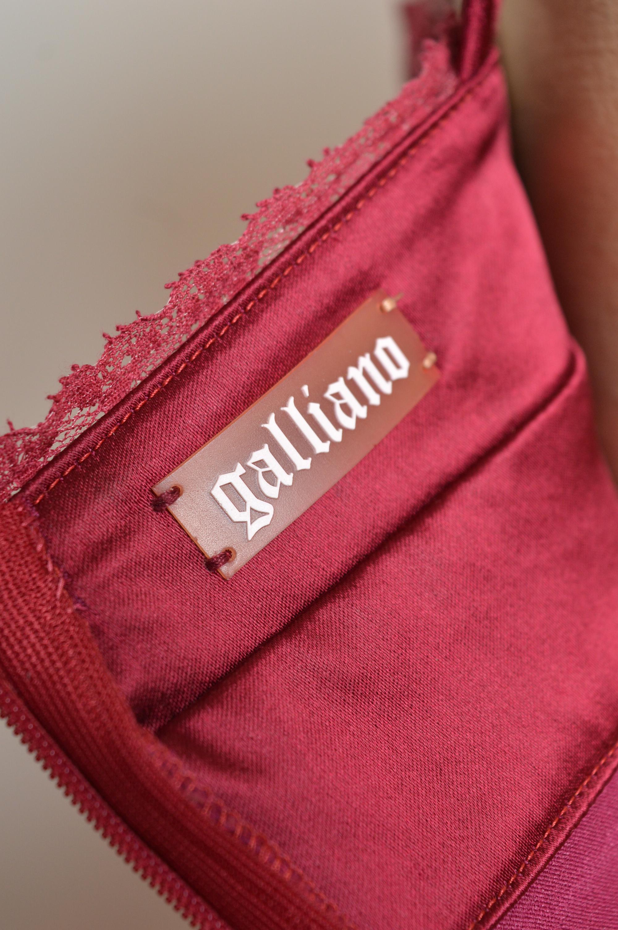2000s John Galliano Burgundy Wine Red Corset satin lace cocktail dress For Sale 9