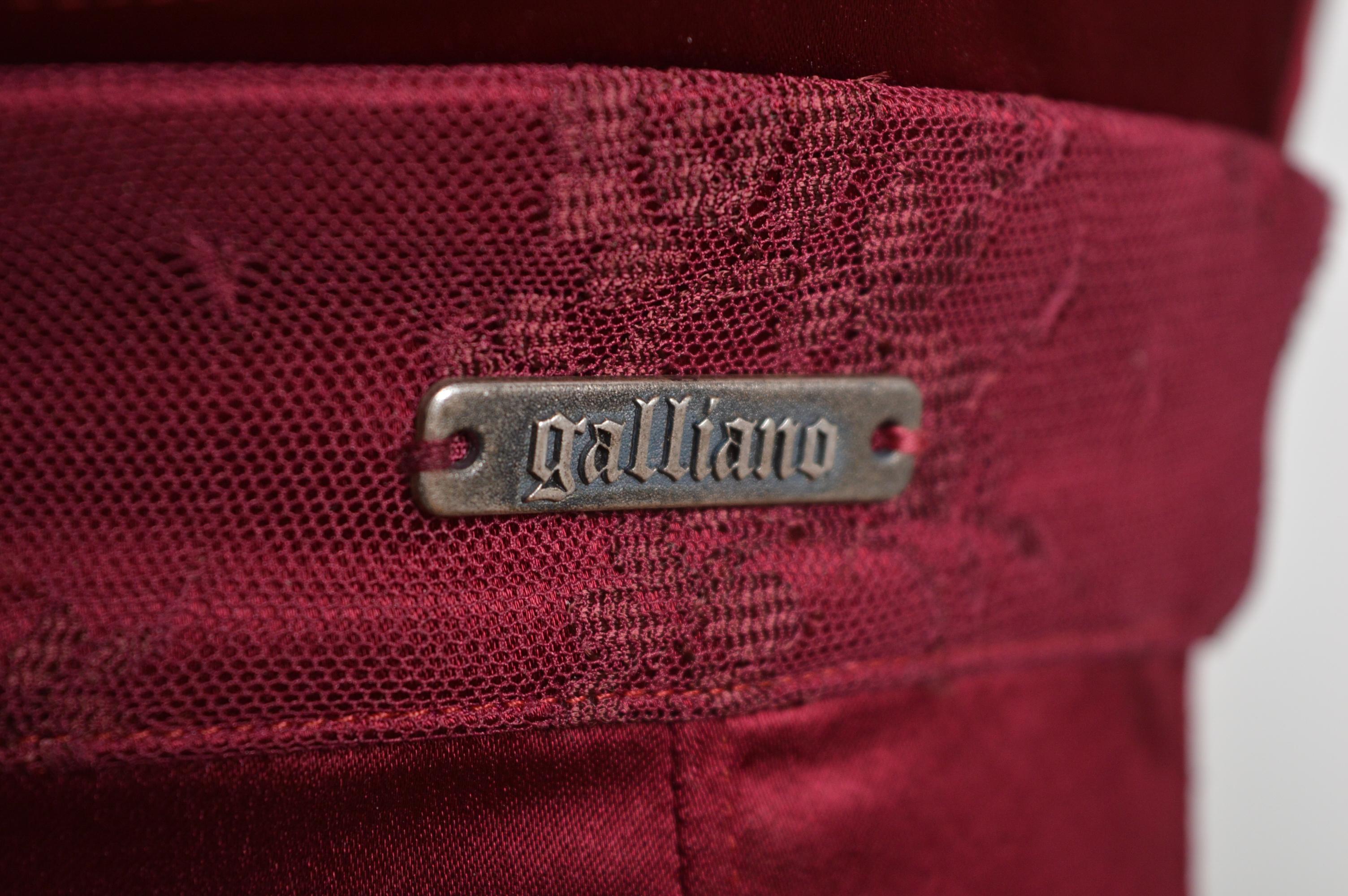 2000s John Galliano Burgundy Wine Red Corset satin lace cocktail dress For Sale 2