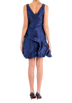 2000S JOHN GALLIANO CHRISTIAN DIOR Blue Silk Taffeta Ruched & Draped Cocktail D