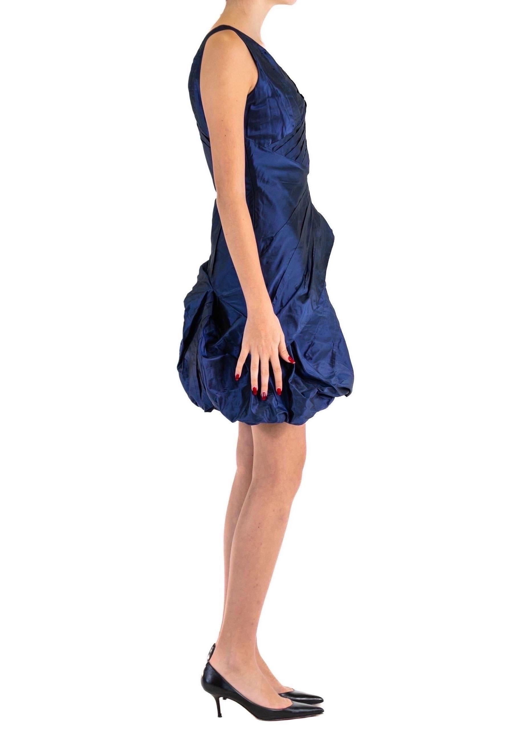 2000S JOHN GALLIANO CHRISTIAN DIOR Blue Silk Taffeta Ruched & Draped Cocktail D In Excellent Condition For Sale In New York, NY