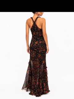 2000s JOHN GALLIANO CHRISTIAN DIOR Floral Silk Chiffon Gown With Gold Lurex