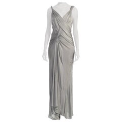 2000S JOHN GALLIANO Dove Grey Rayon Jersey Backless Gown With Slit
