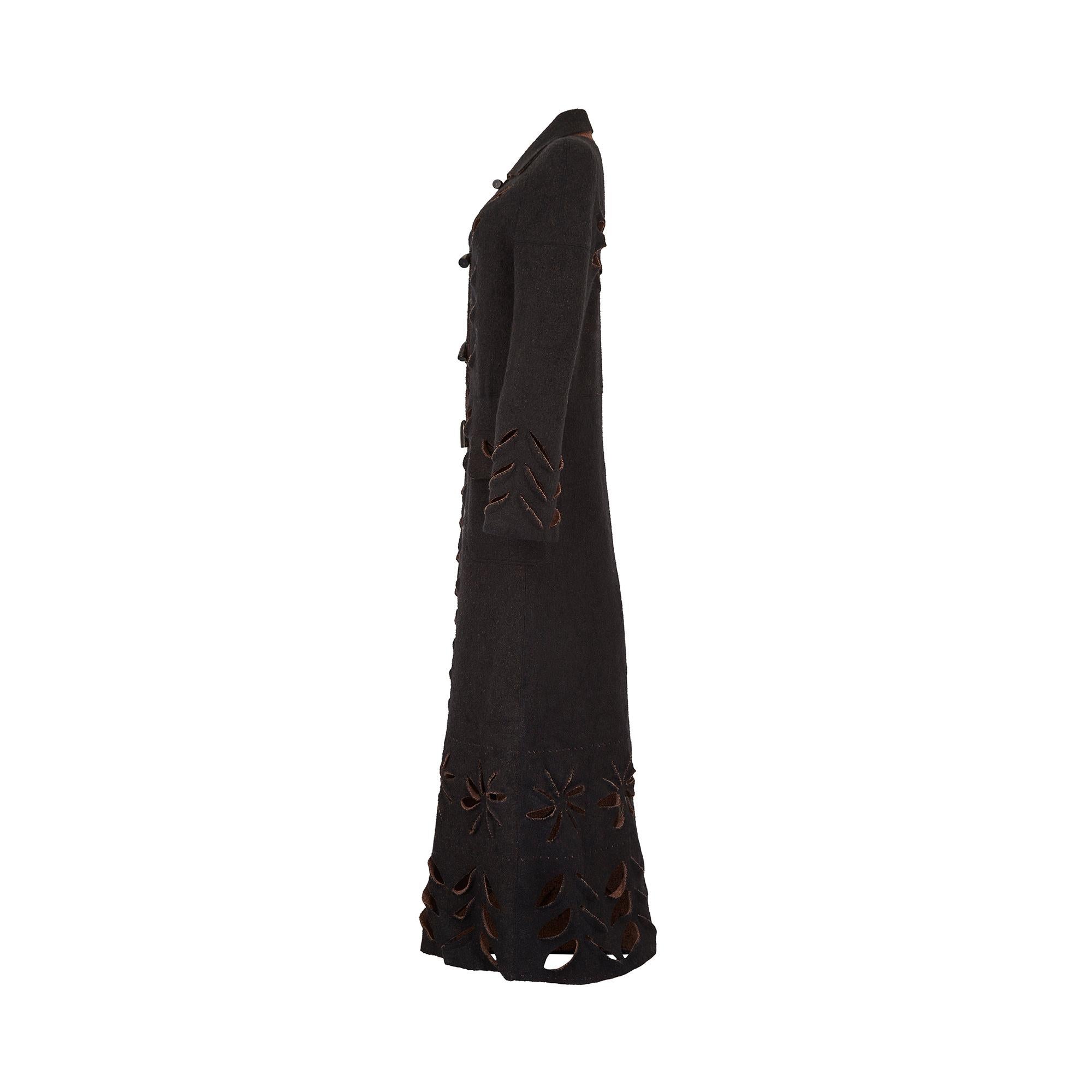 Black 2000s John Galliano for Christian Dior Felt Wool Cutout Coat For Sale