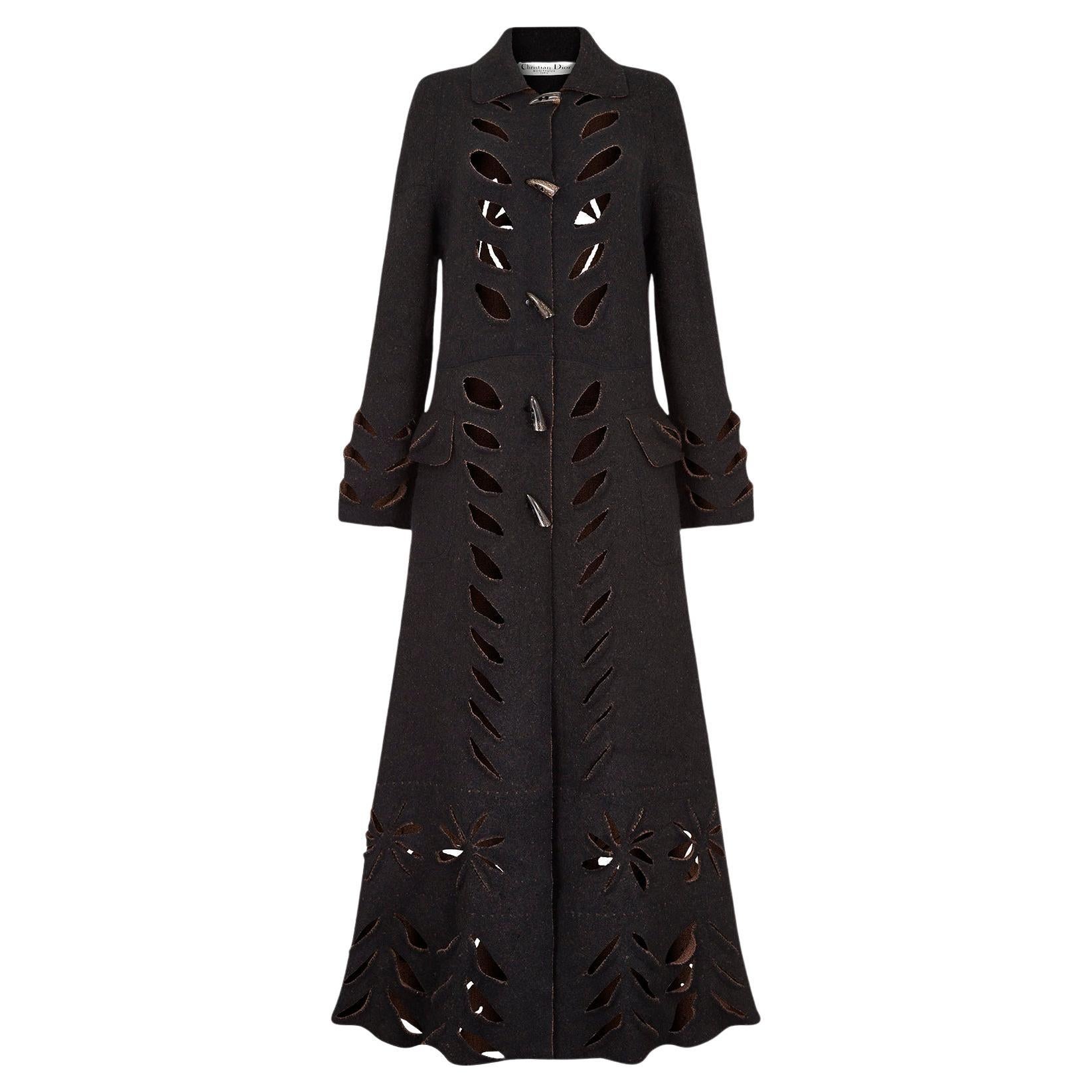 2000s John Galliano for Christian Dior Felt Wool Cutout Coat For Sale