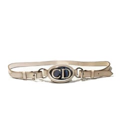 2000s Christian Dior White Leather Oval Buckle Belt