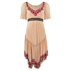 2000s John Galliano Nude Textured Chiffon and Sequinned Dress