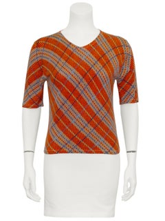 2000s John Galliano Orange and Blue Argyle Sweater Set