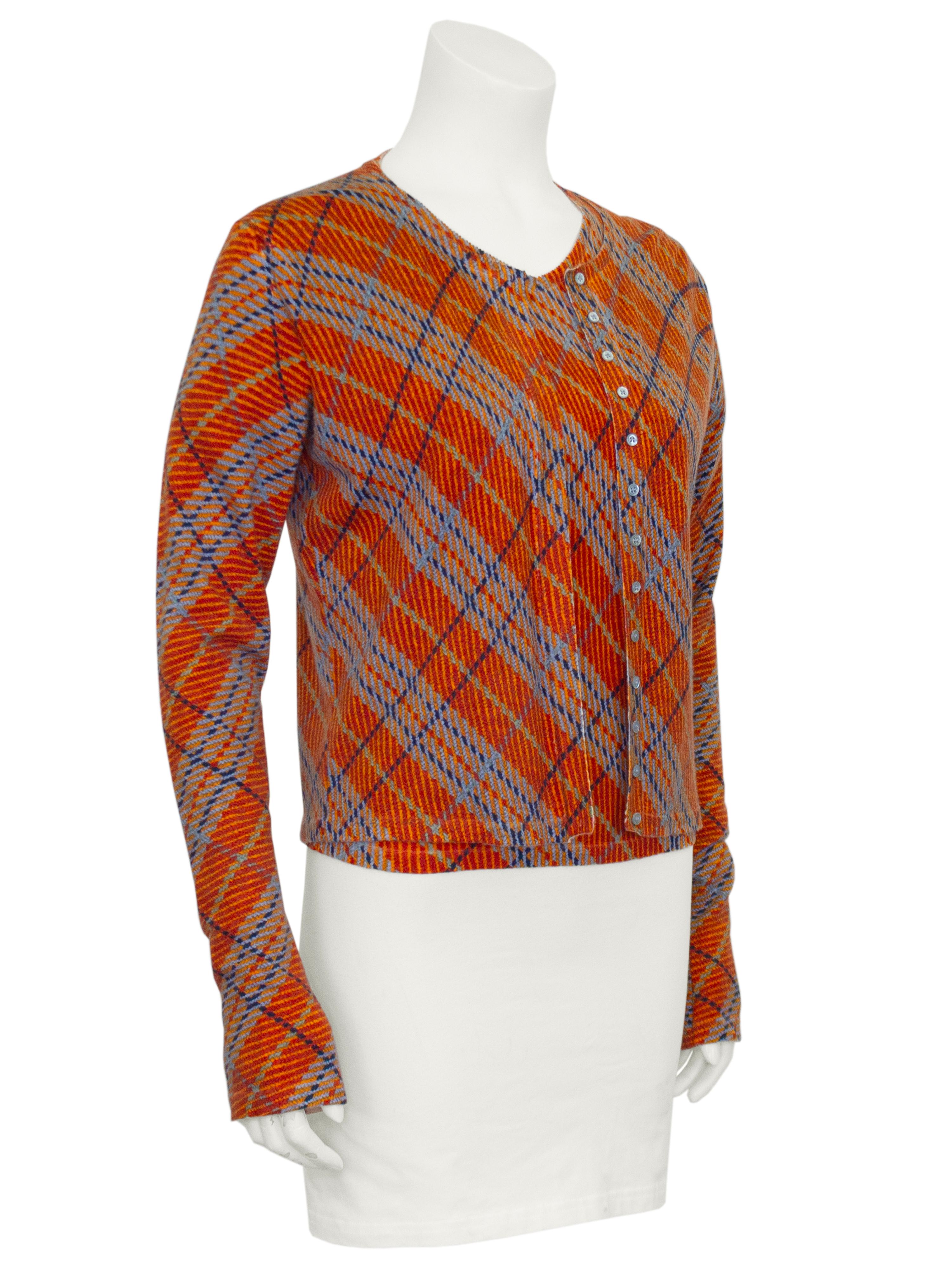 Brown 2000s John Galliano Orange and Blue Argyle Sweater Set For Sale