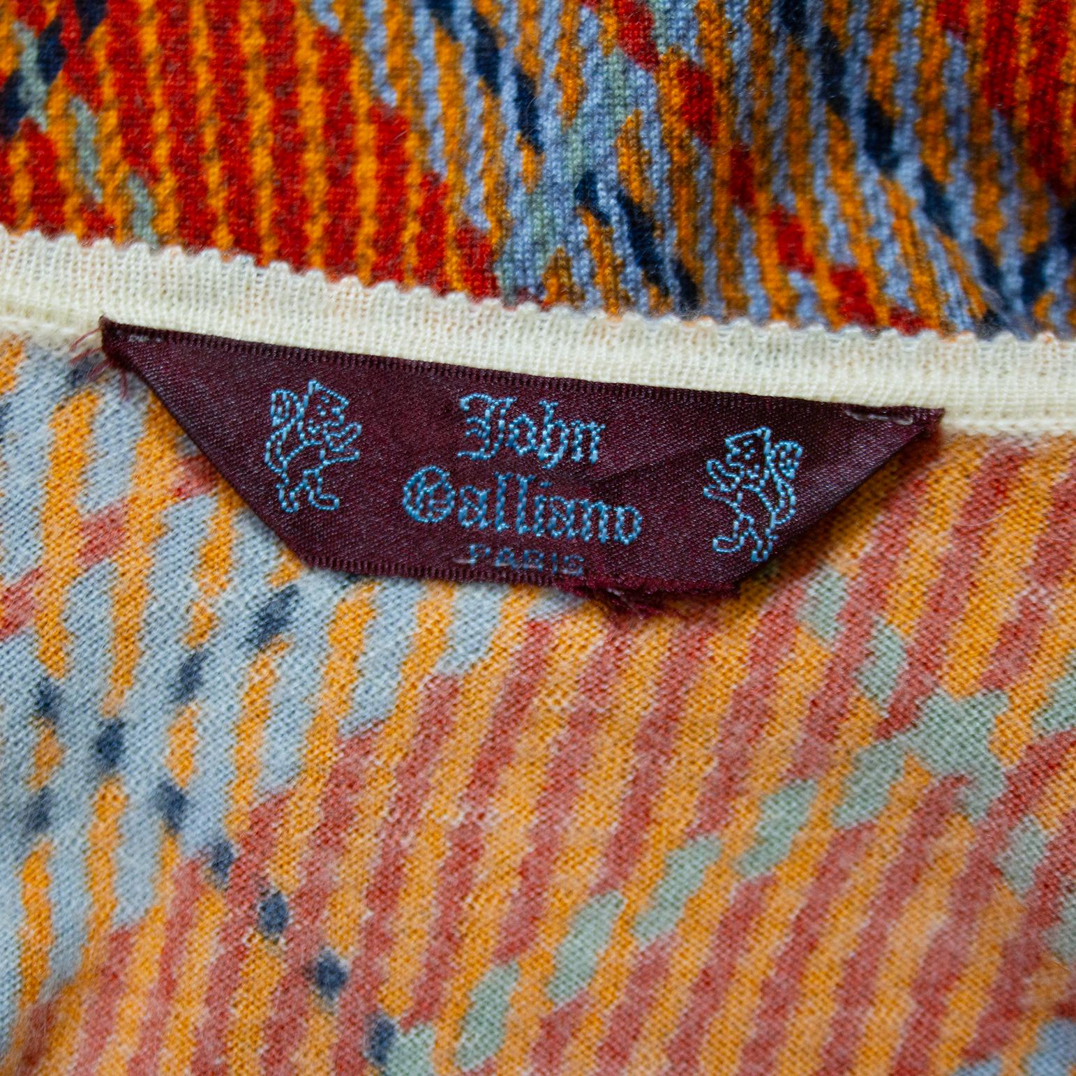 2000s John Galliano Orange and Blue Argyle Sweater Set For Sale 1
