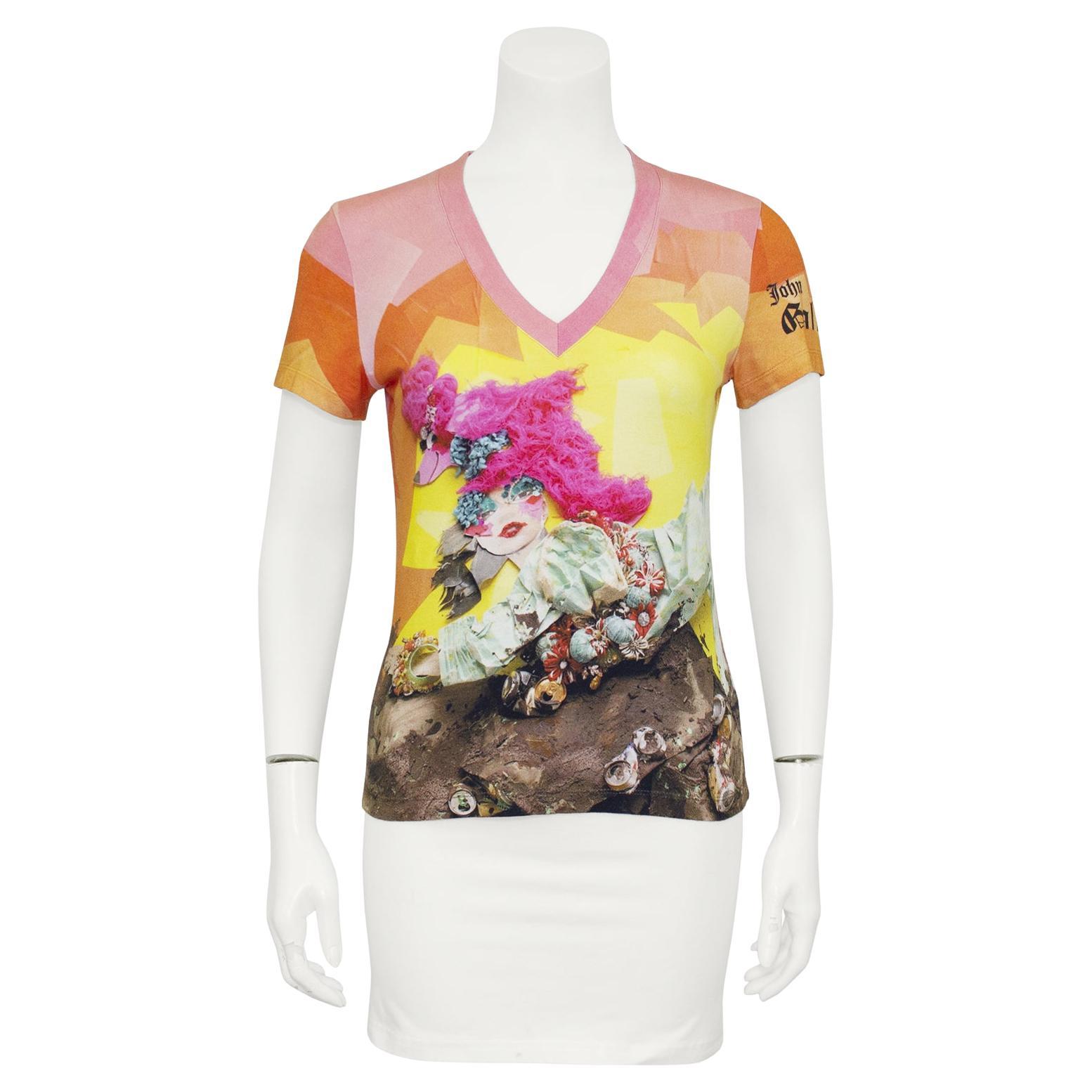 2000s John Galliano Short Sleeve V Neck Graphic T-Shirt