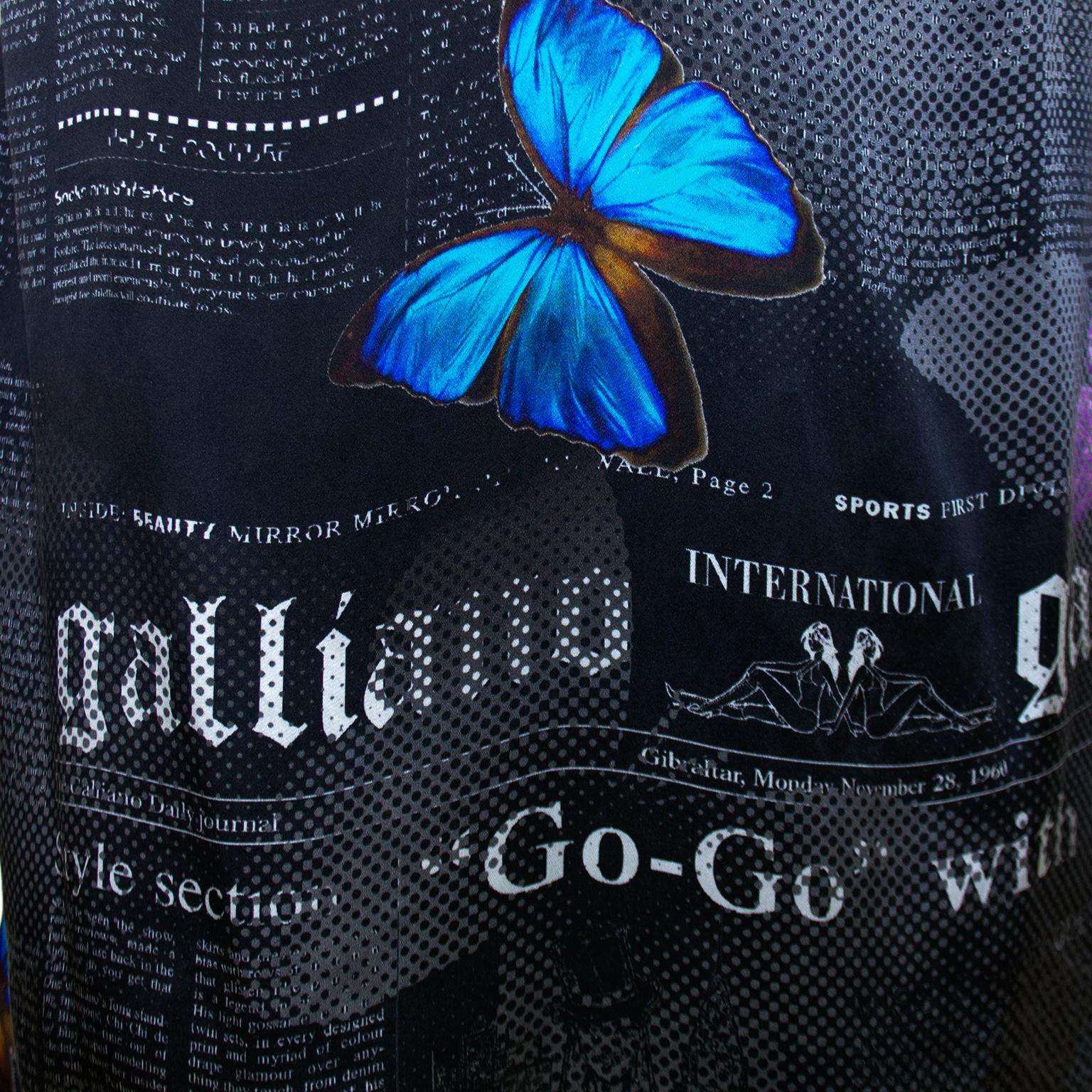 2000s John Galliano Silk Newsprint and Butterfly Cocktail Dress  For Sale 2