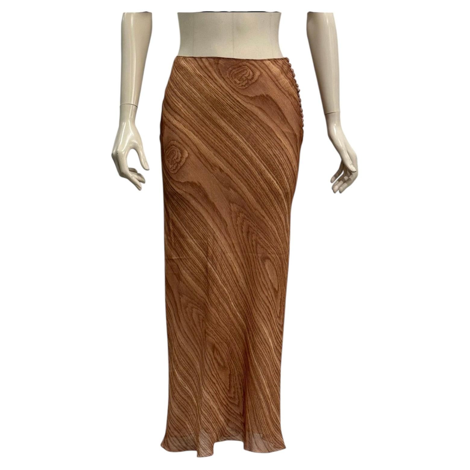 2000s John Galliano woodgrain print silk skirt