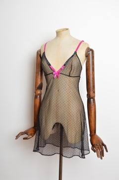 2000s John Galliano Y2k sheer black lace mesh slip dress