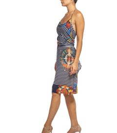 2000S JOHN PAUL GAULTIER Navy Blue & White Rayon Ensemble With Floral Pattern