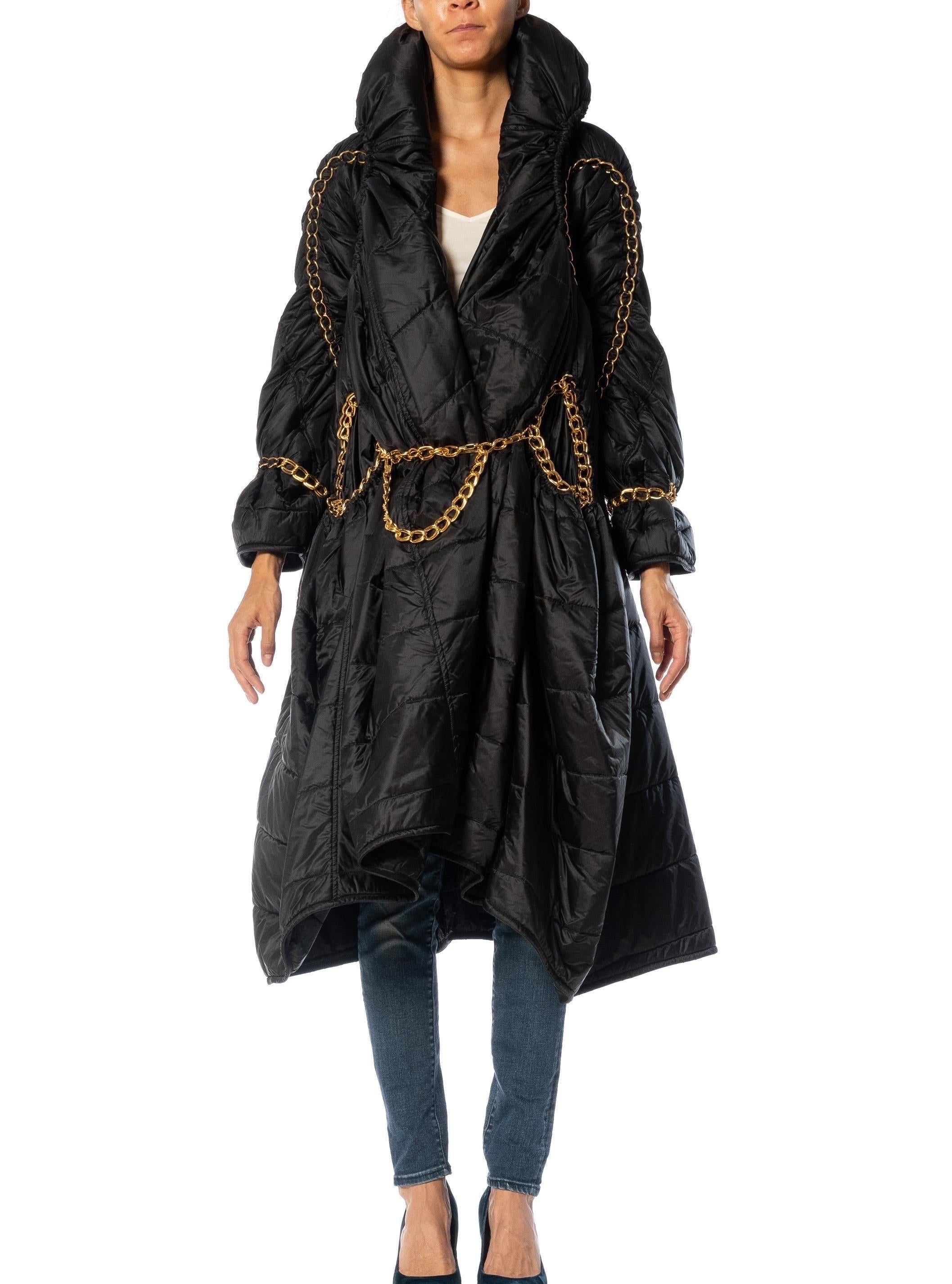 2000S JUNYA WATANABE COMME DES GARCONS Black Nylon Puffer Coat With Adjustable Gold Chains 2009